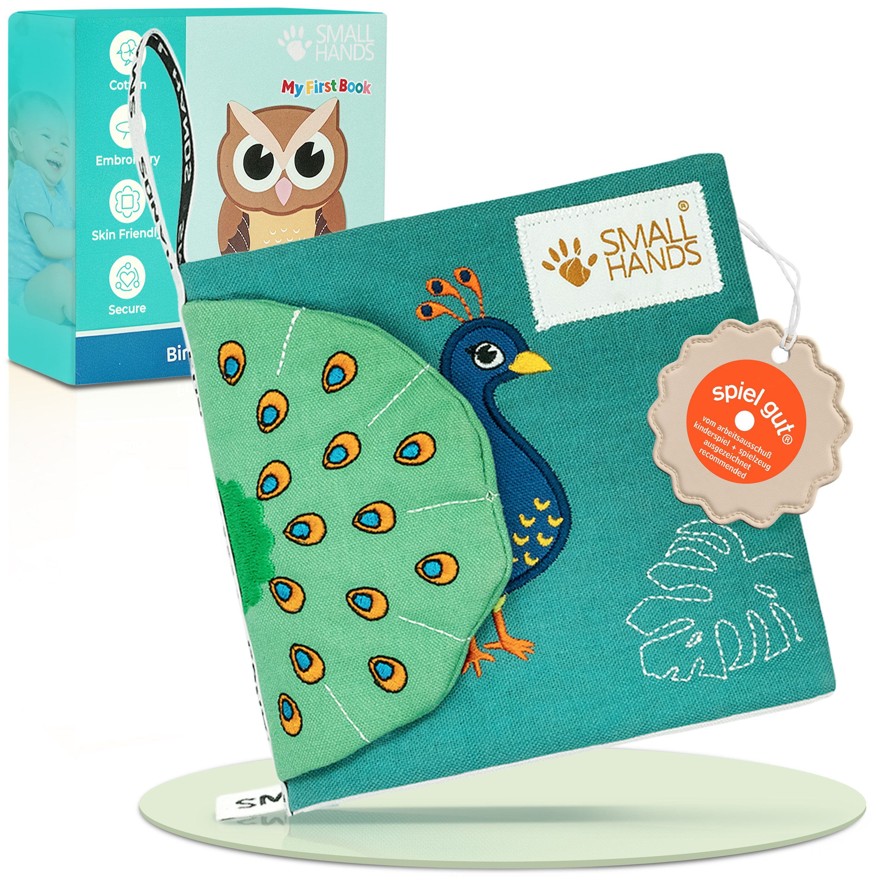 My First Book Stoffbuch Small Hands, Baby Fühlbuch, 0-12 Monate, Baby Spielzeug, Fühlbuch Stoffbuch waschbar, Montessori ab 0 Monate
