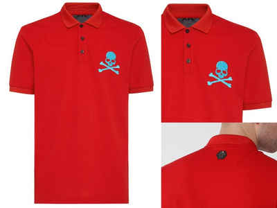 PHILIPP PLEIN Poloshirt PHILIPP PLEIN Skull Polo Shirt Polohemd Leder PP Hexagon Patch Hemd T-