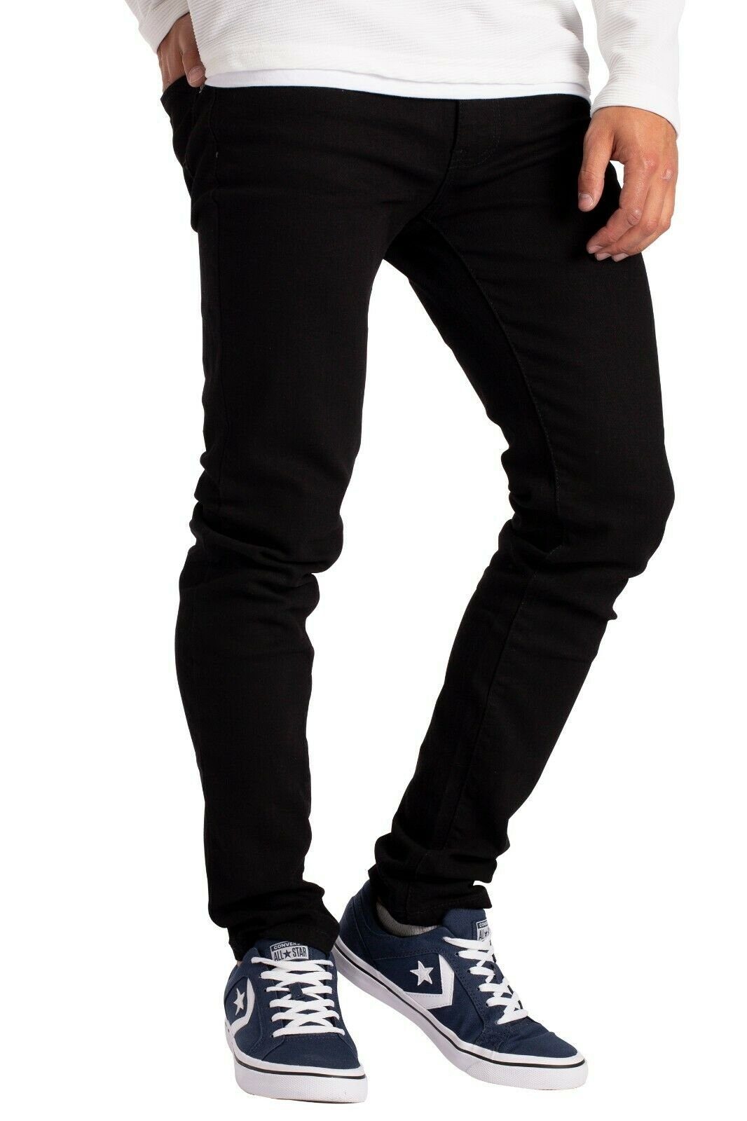 BlauerHafen Slim-fit-Jeans Herren Slim Fit Jeanshose Stretch Designer Hose Super Flex Denim Pants 2 Seitentaschen, 2 Gesäßtaschen und 1 vordere Münztasche Schwarz | Stretchjeans