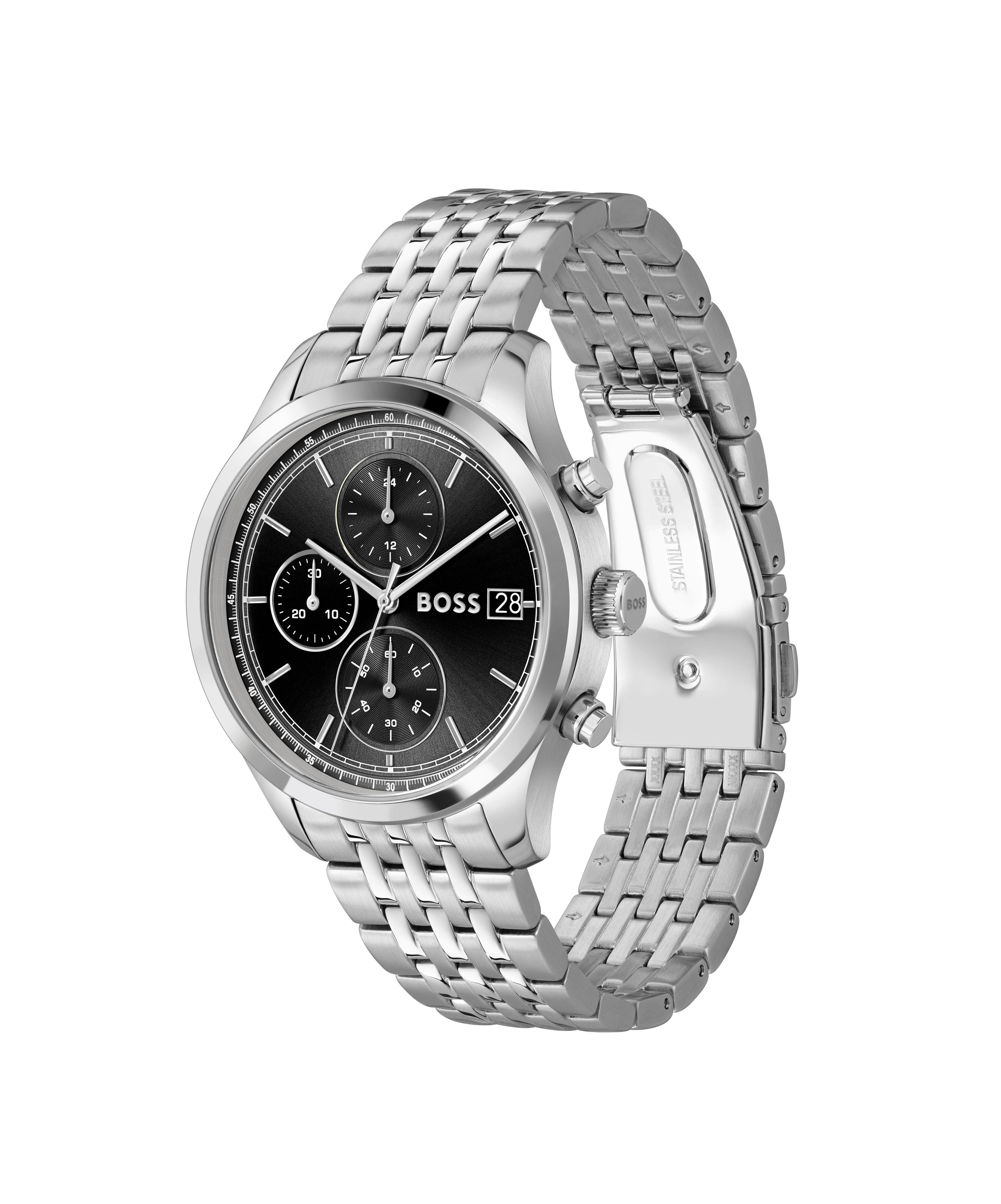 BOSS Chronograph STRATUS 1514328, Quarzuhr, Armbanduhr, Herrenuhr, Edelstahlarmband, analog, Tag