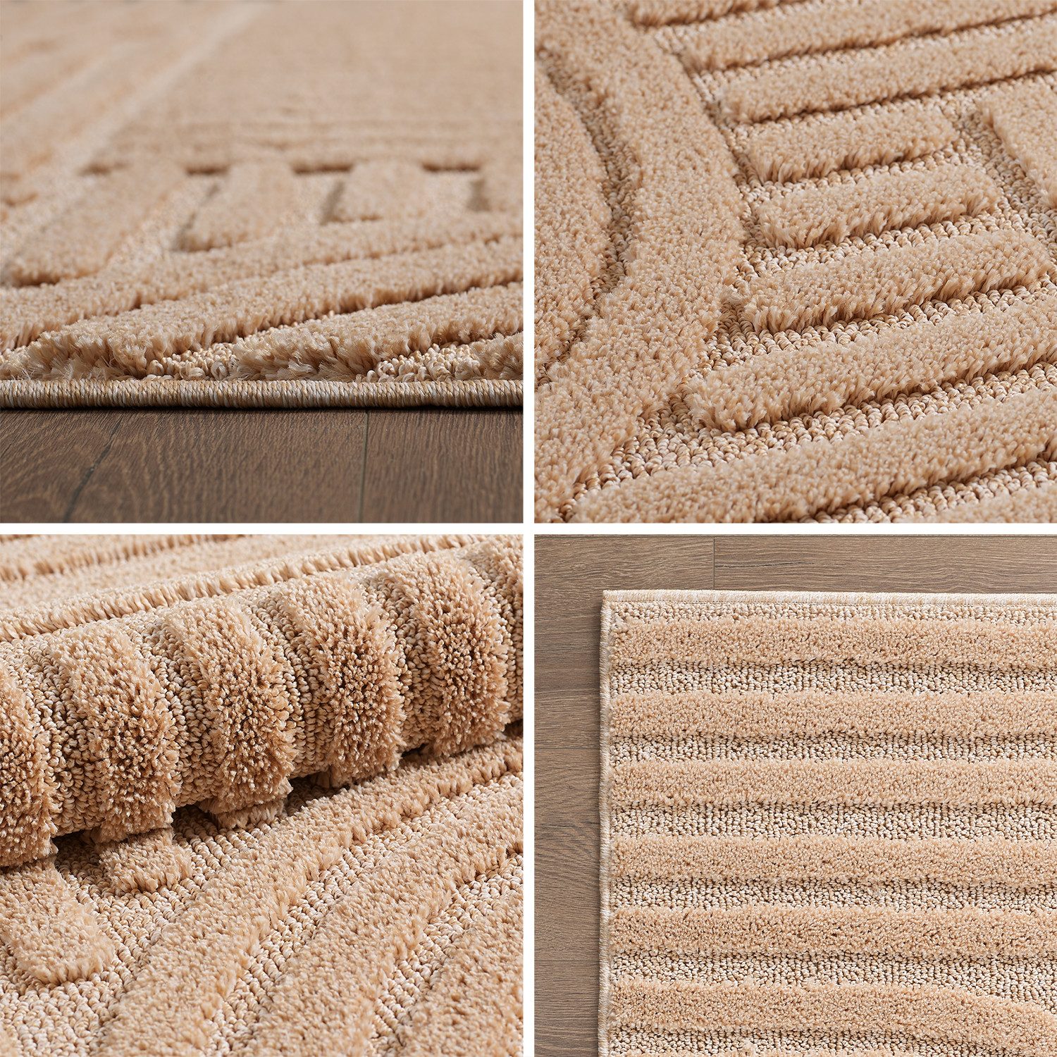 Teppium Hochflor-Teppich Boho-Design, Rund, Höhe: 20 mm, Teppich Wohnzimmer Boho Design 3D Optik Skandinavische Stil