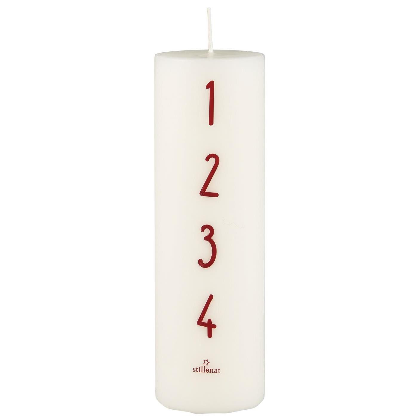 Ib Laursen Adventskerze Adventskerze Weiß mit Zahlen 1–4 Weihnachtskerze Ø 6 cm, H 20 cm, Echtwachskerze, Adventskerze, Russfrei, Tropffrei, 100% Paraffin