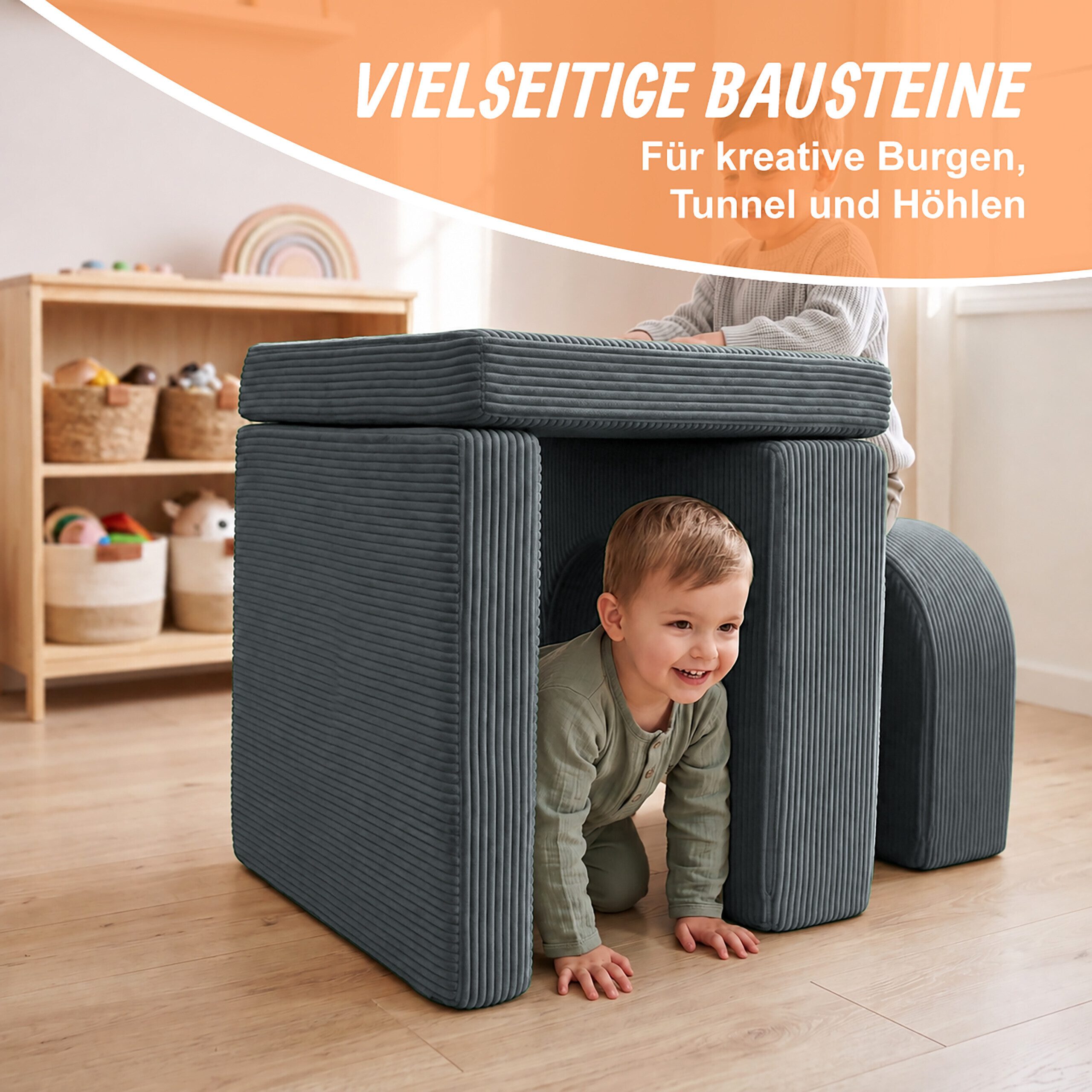 relaxdays Kindersitzgruppe 4-tlg. Kindersessel modular, (4-tlg), Anthrazit – Bild 3 von 5