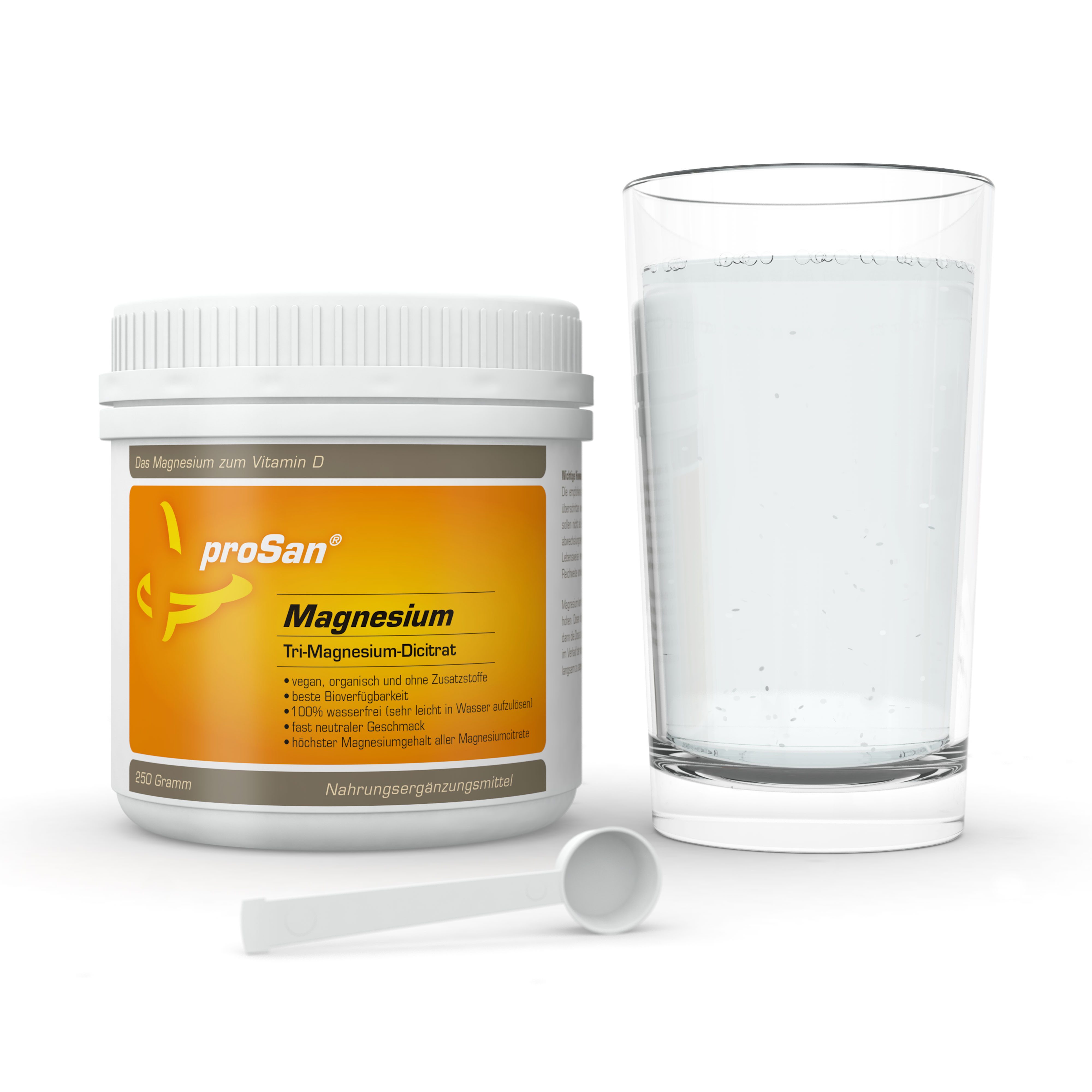 proSan Magnesium Pulver, Vegan & Hochdosiert, Organisch & Wasserfrei, Pulver, 250 g