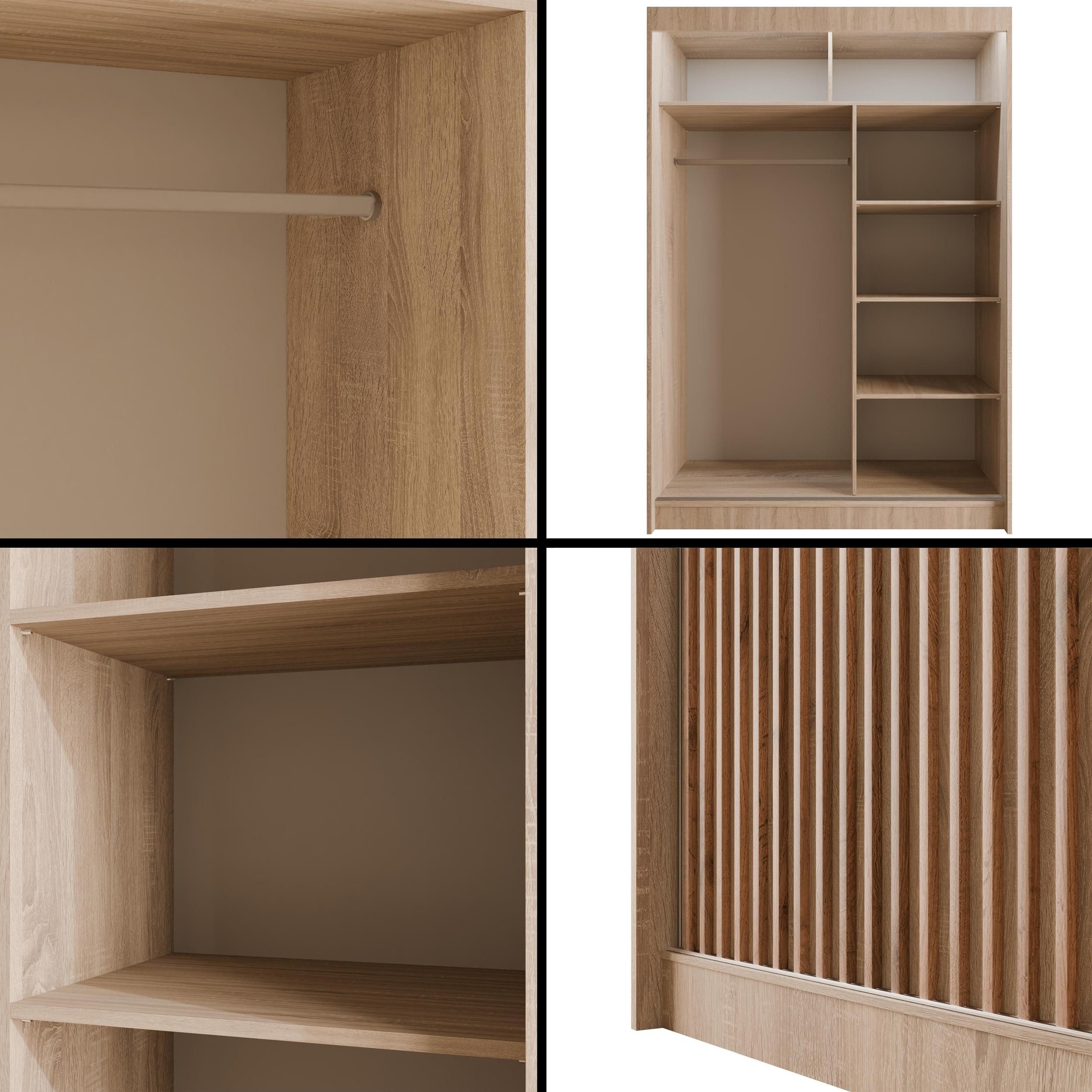ALTDECOR Schiebetürenschrank VILANv2 (Kleiderschrank Garderobenschrank mit viel Stauraum Moderner Schrank) Vielseitiger Schwebetürenschrank Lamellen LED Beleuch – Bild 4 von 5