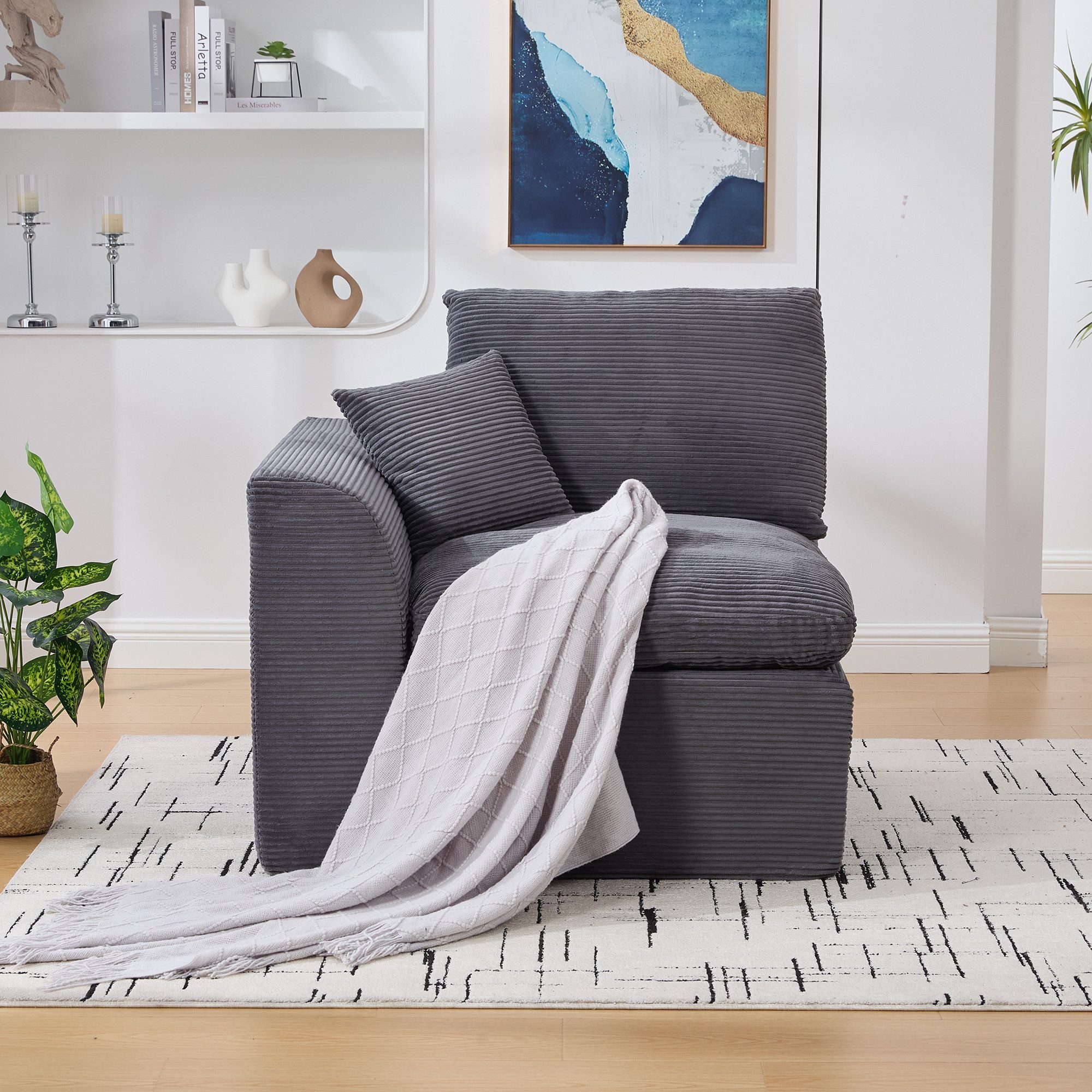 STILVORA Loungesofa mit Bezug abnehmbar,Einzelsofa Relaxsessel mit Kissen,Corduroy, Stoffsofa Einzelsitzer, Sessel mit abnehmbarem Bezug und Kissen