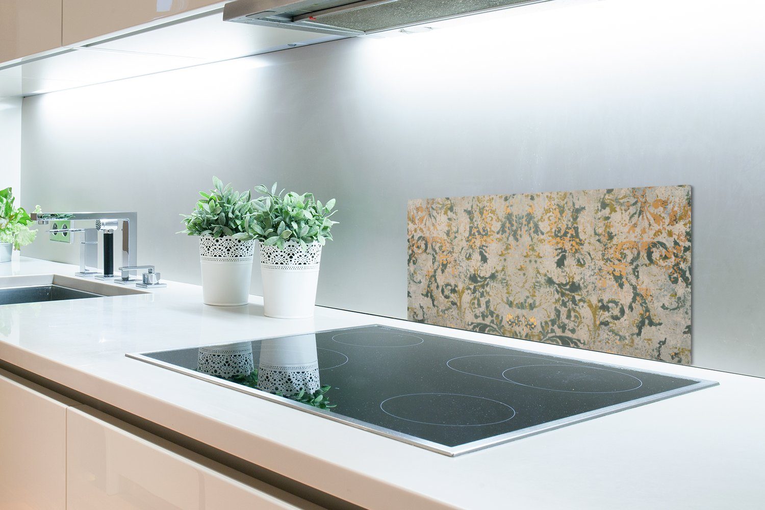 Küchenrückwand Wandschutz, (1-tlg), cm, Fett 60x30 für Vintage Schmutzflecken MuchoWow Küchen - Marmor Marmoroptik, - und - gegen - Gold Türkis
