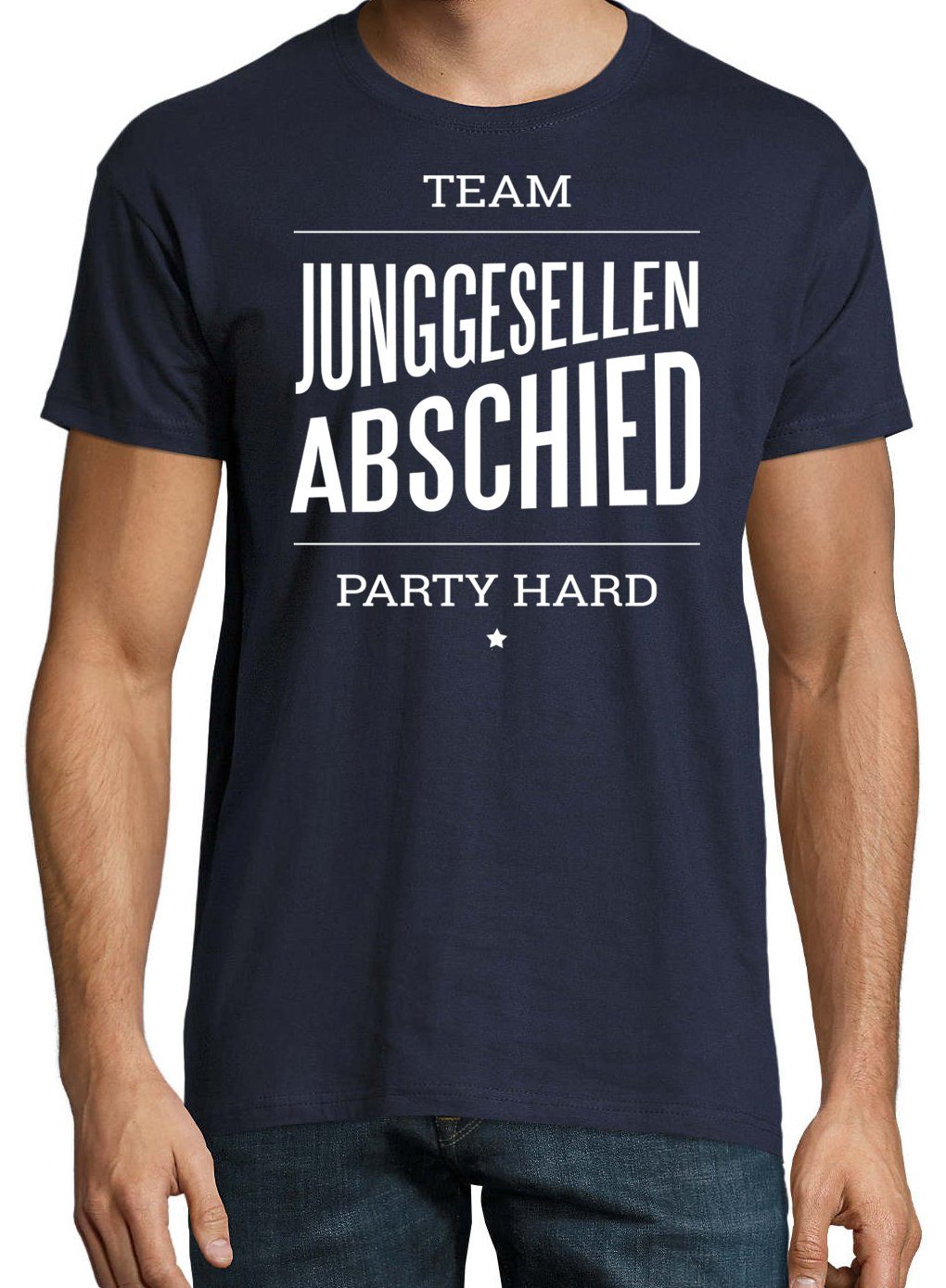 T-Shirt Shirt Herren im ABSCHIED Youth PARTY TEAM Fun-Look Designz HARD Navy JUNGGESELLEN