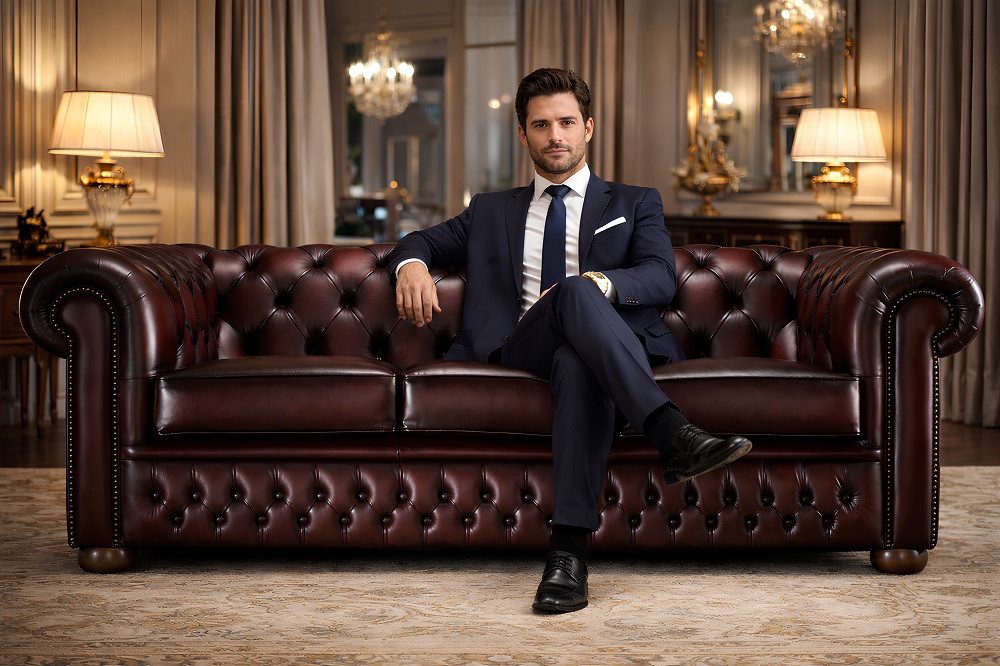 Xlmoebel 3-Sitzer Sofa 3 Sitzer Chesterfield Leder 100% Sofort, Made in Europa