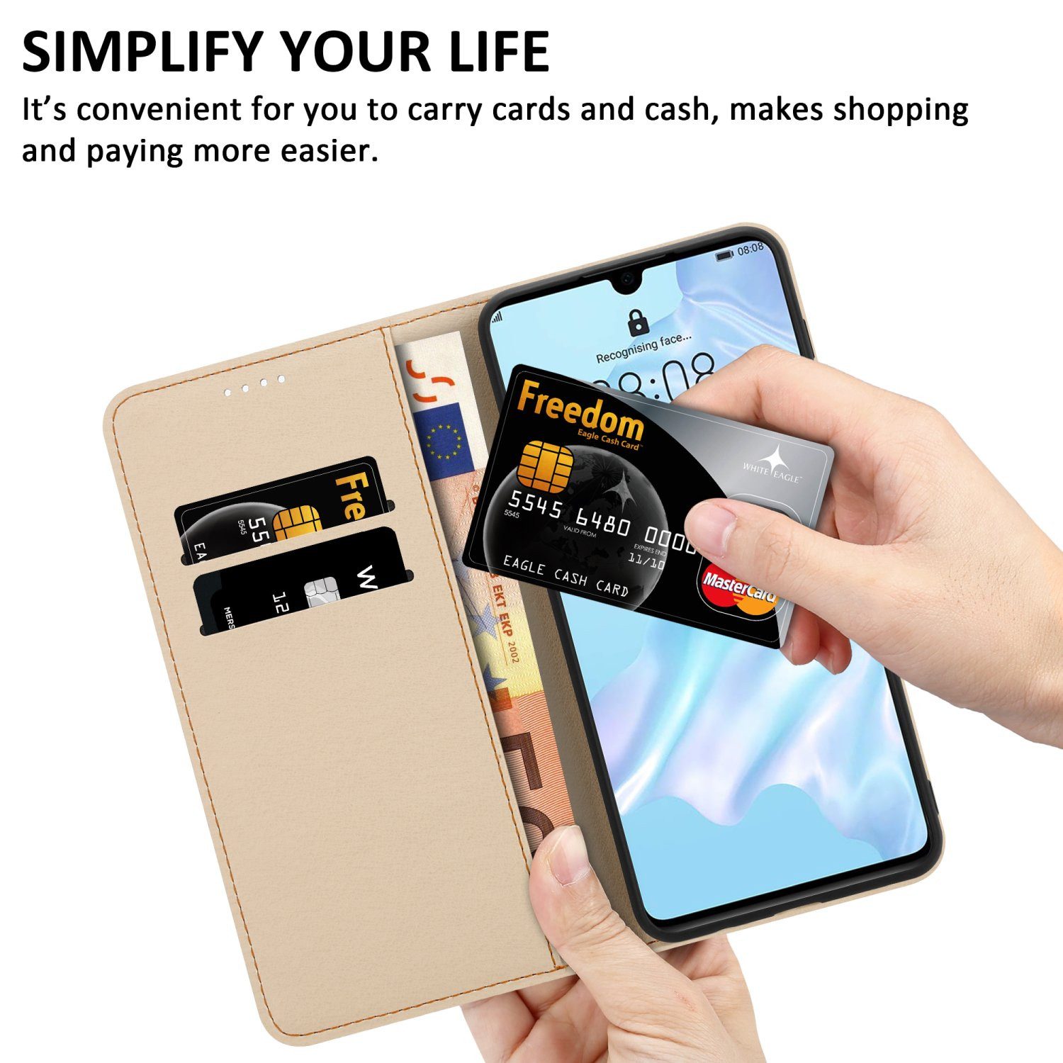 Cadorabo Handyhülle für Huawei P30 Hülle Huawei P30, Handy Schutzhülle - Hülle, Standfunktion, Kartenfach, Magnetverschluss