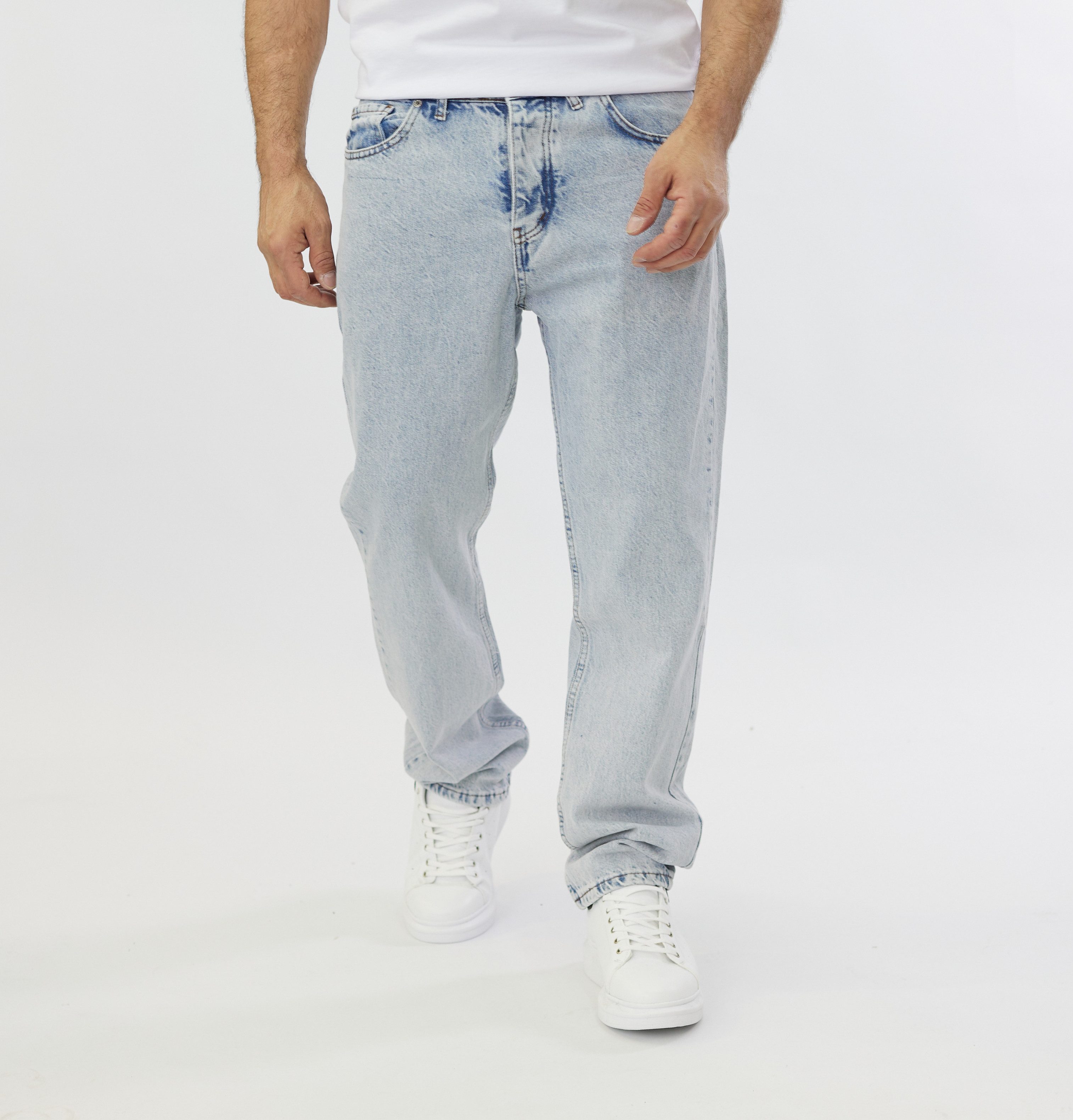 Denim House Loose-fit-Jeans Loose-fit-Jeans lässige Basic Baggy HIP HOP Jeans Hellblau W30/L34