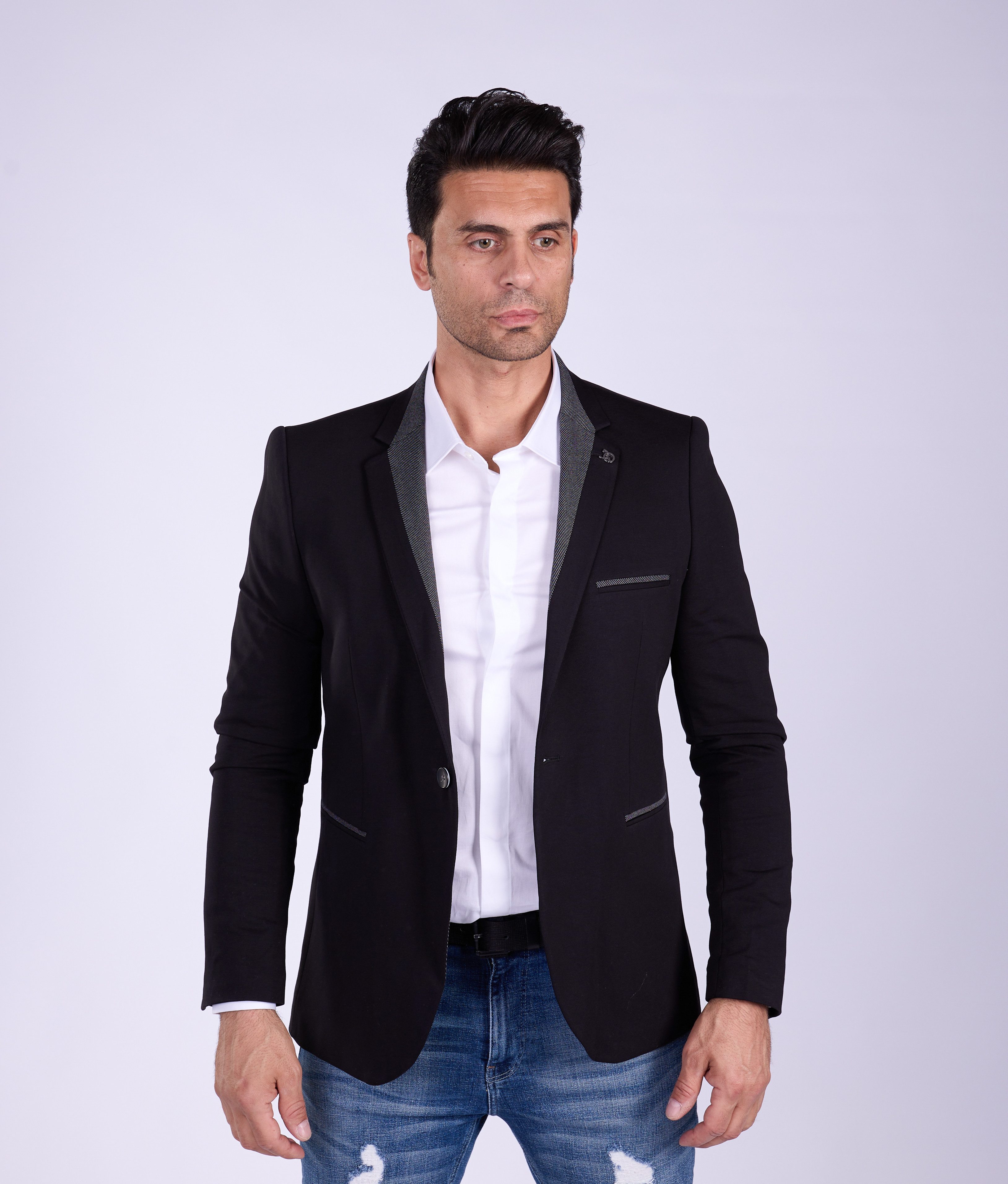 Denim Distriqt Jerseysakko Jersey Sakko mit Jeanskragen Schwarz Gr. 54 ents günstig online kaufen