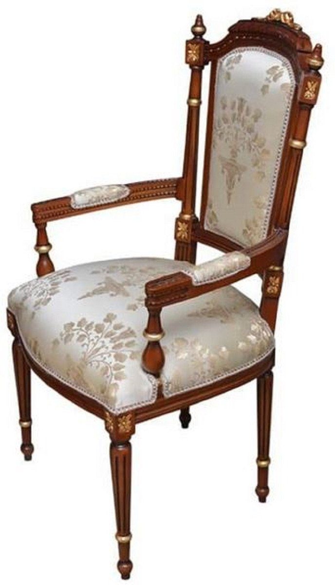 Möbel Stuhl Gold Handgefertigter mit Esszimmerstuhl / - Cremefarben Esszimmerstuhl im Padrino - Antik Esszimmer Casa / Braun Stil Barock Barockstil Armlehnen