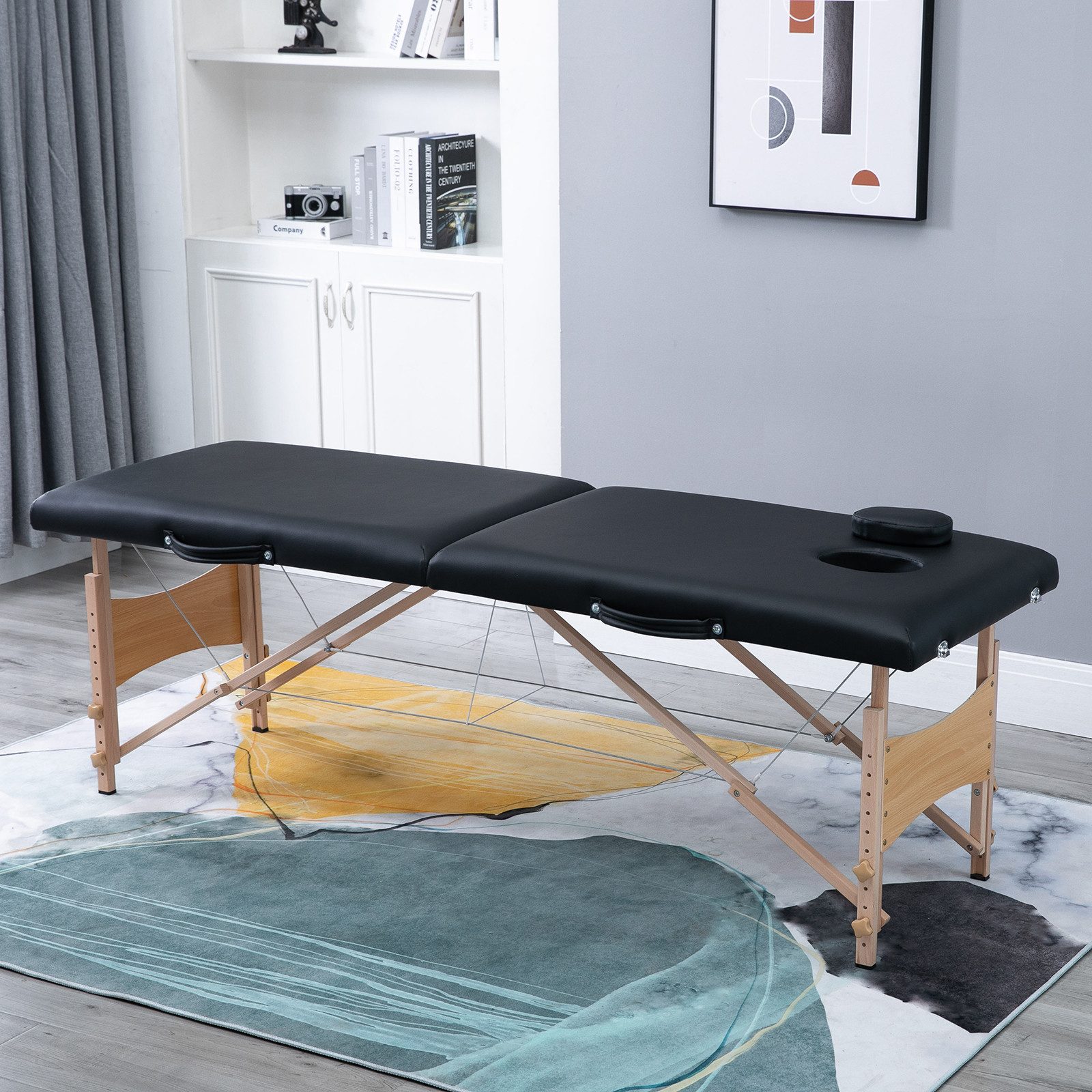 HOMCOM Massageliege 3 Zonen Klappbar Massagetisch mit Kopfstütze Armlehne Tragetasche (Set, 1-St., Massagebett), Schwarz 186 x 60 x 58-81 cm