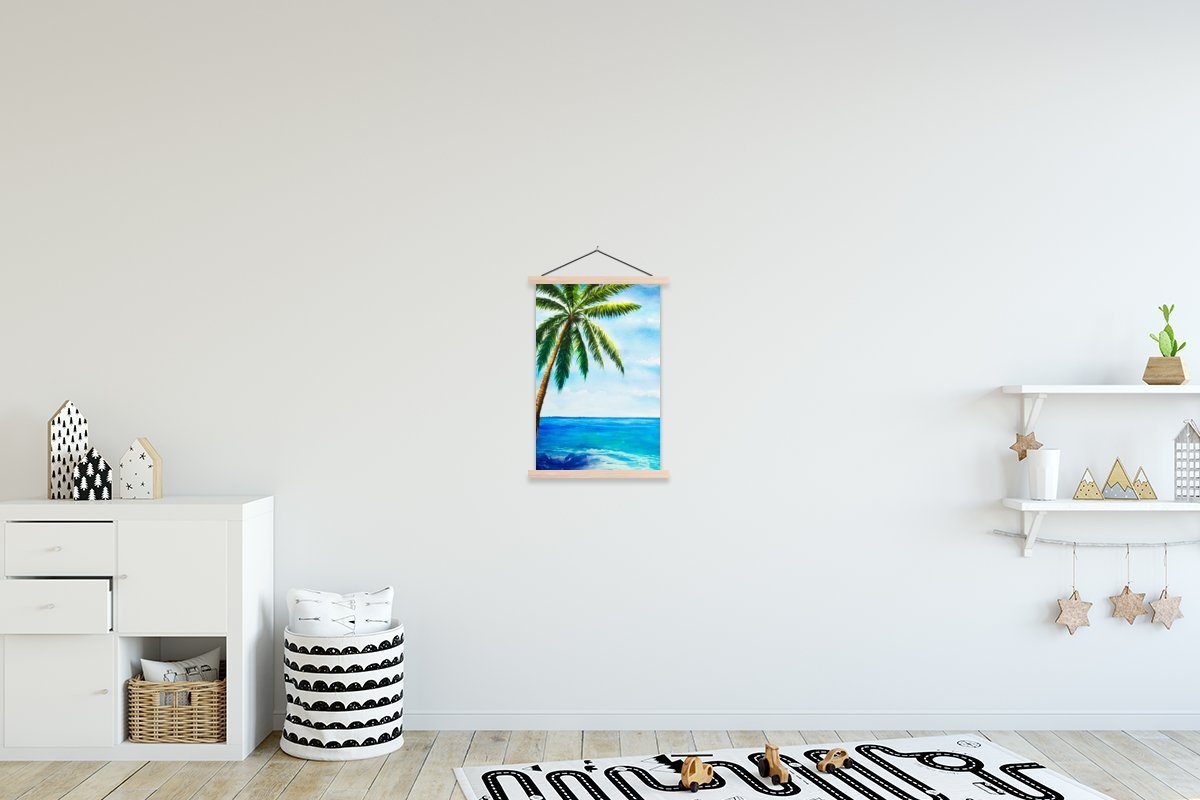 MuchoWow Poster Meer - Palme - Himmel, (1 St), Posterleiste, Textilposter für Wohnzimmer, Bilderleiste, Magnetisch