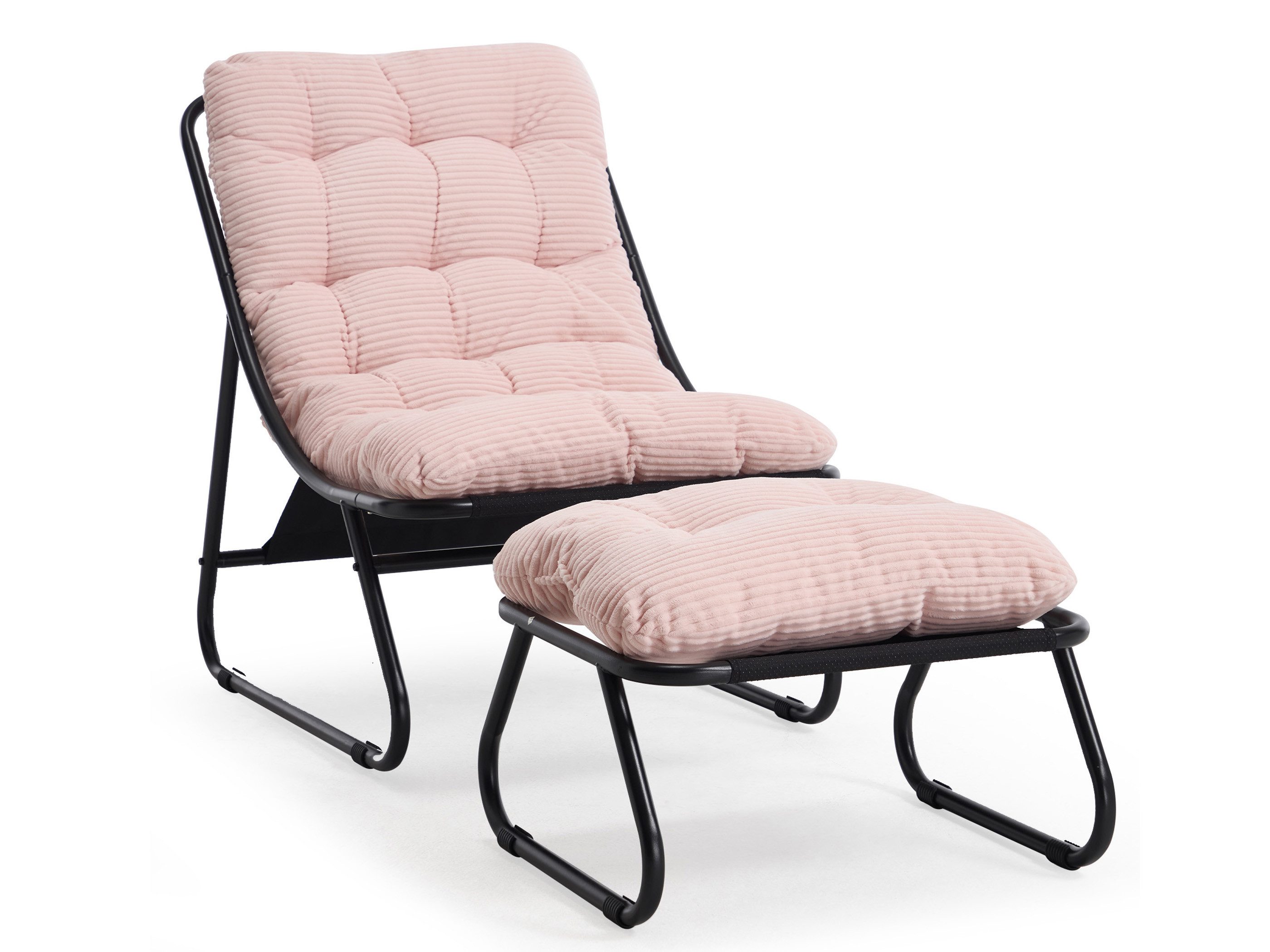 SeedWave Loungesessel mit Ottoman Liegestuhl Stahlgestell Gartenstuhl mit Trennbaren Pölster (bestehend aus Sessel und Hocker), Outdoor Terrassenstuhl für Garten usw. Außenbereich