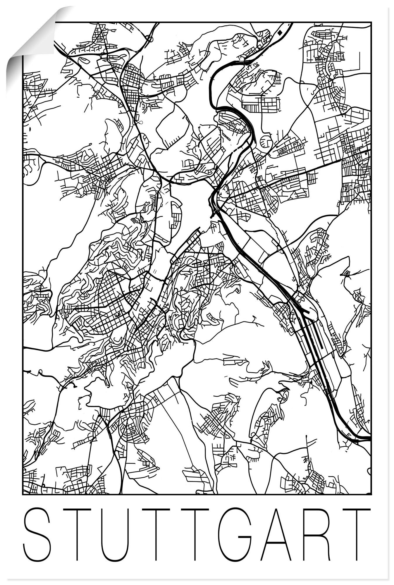 (1 Artland Retro Karte Wandbild Deutschland Poster Wandaufkleber Alubild, Stuttgart als versch. Deutschland, Größen oder in Leinwandbild, St),