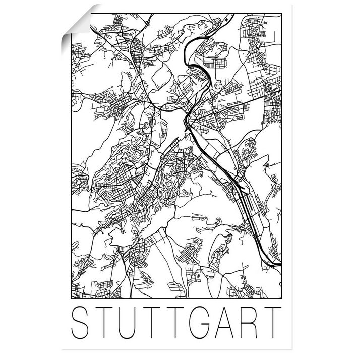 Artland Wandbild Retro Karte Stuttgart Deutschland Deutschland (1 St) als Alubild Leinwandbild Wandaufkleber oder Poster in versch. Größen