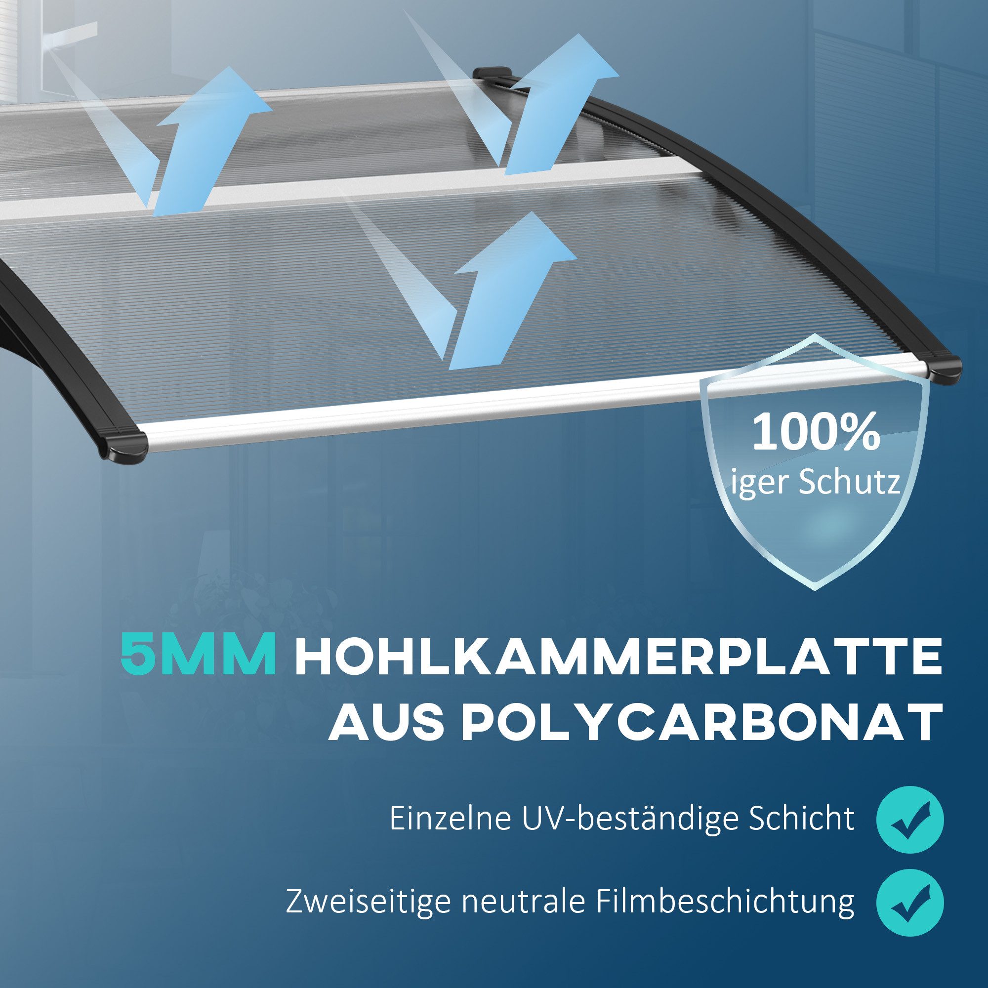 furnicato Vordach für Haustür/Fenster, wetterfest, transparent, Alum (1 St)