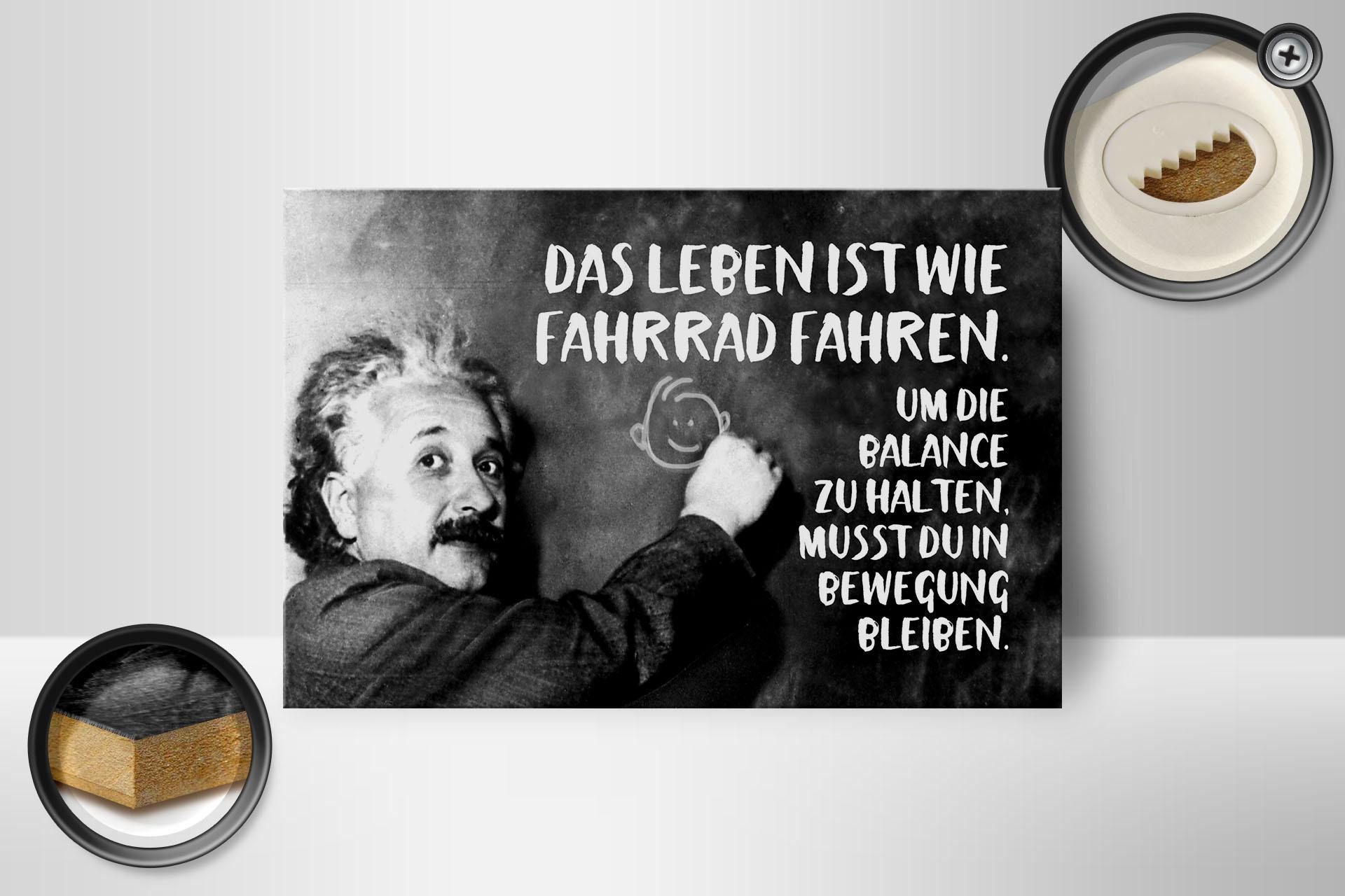 Femer GmbH Holzbild Zitat 12x18 cm Einstein Tafel Das Leben ist wie Fahrrad fahren, (1 St), Glatte Holzfaserplatte (MDF), vorn beschichtet