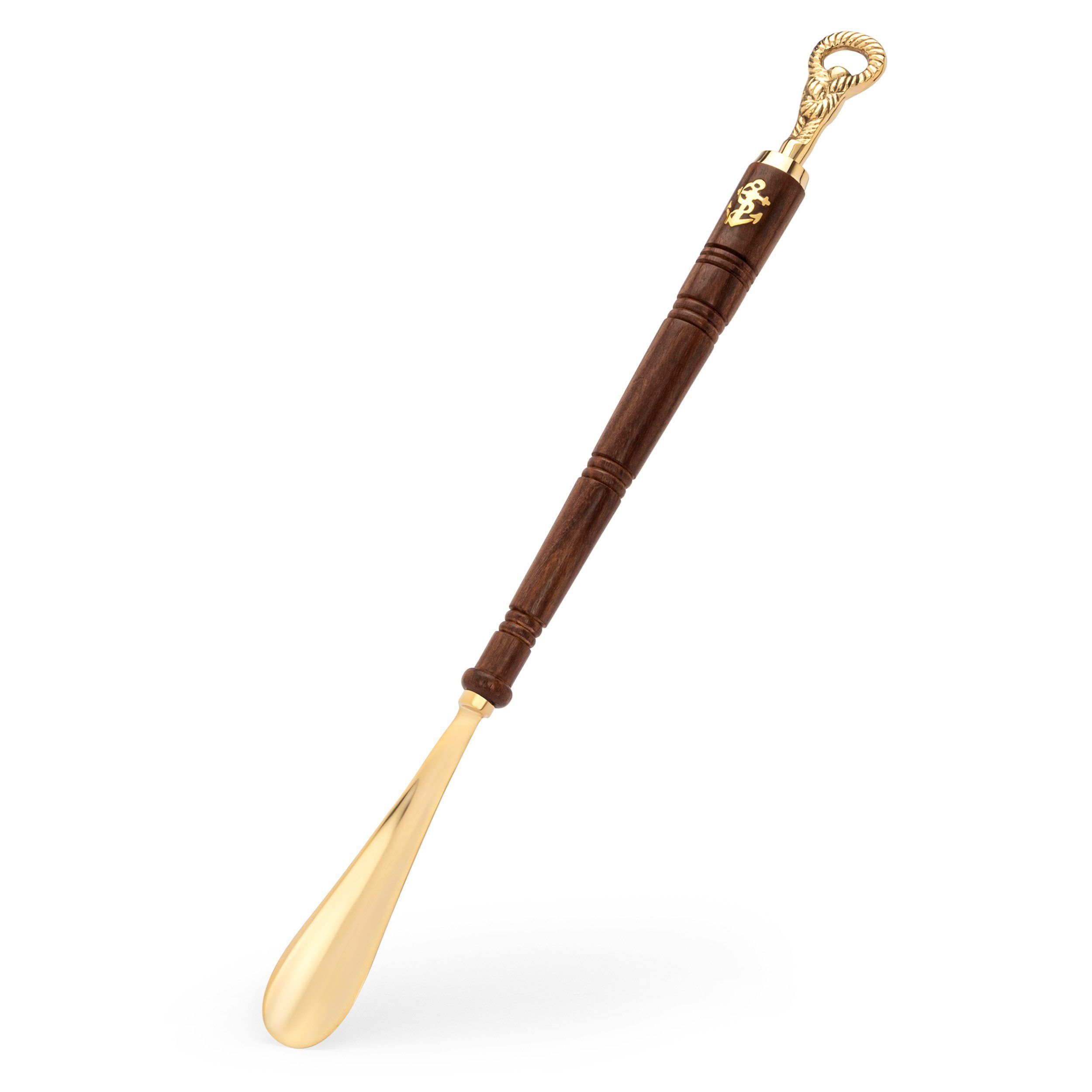 NKlaus Schuhlöffel Maritim Schuhlöffel 62 cm lang aus Messing gold und Holz Schuhanzieher