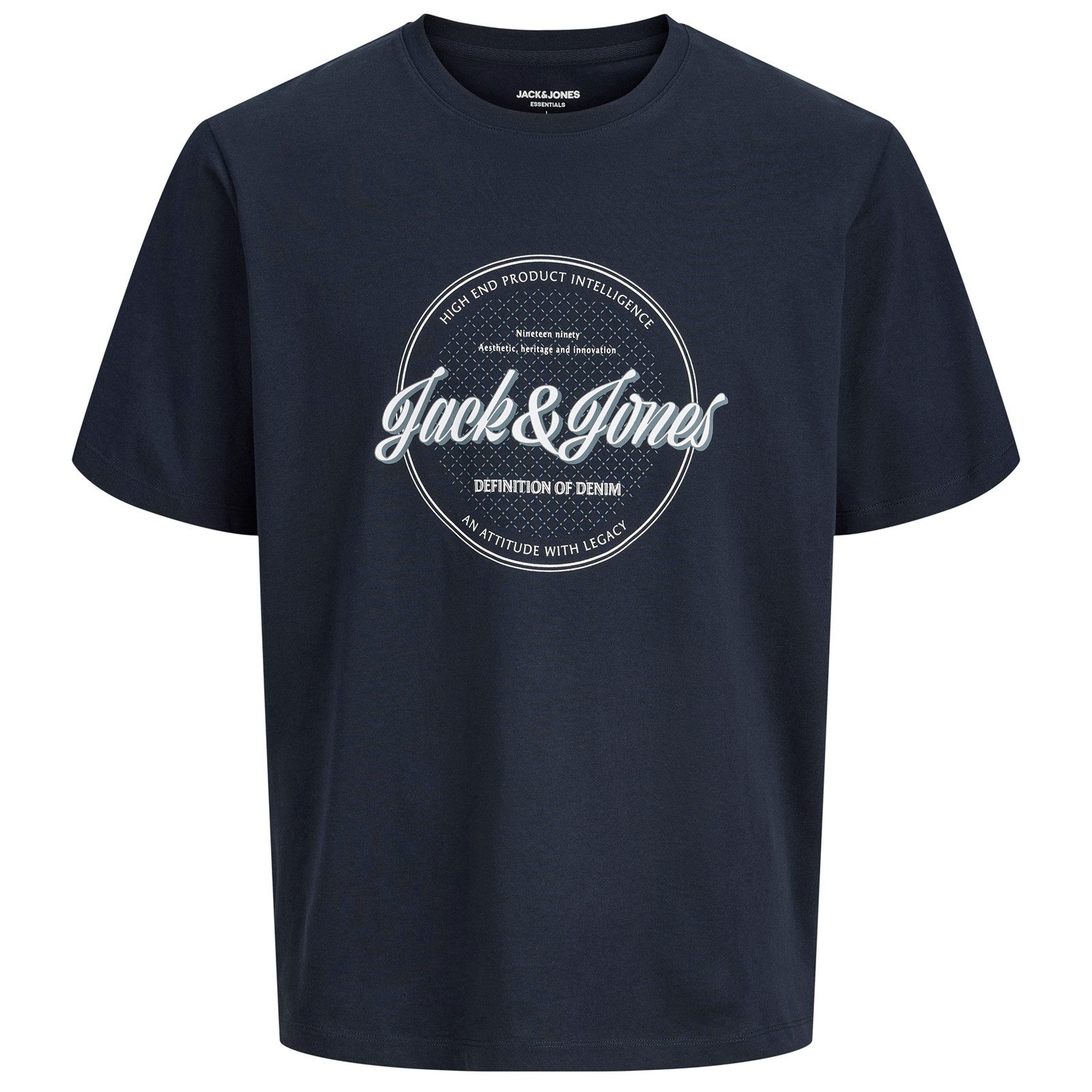 Jack & Jones Rundhalsshirt Jack&Jones Übergröße T-Shirt navy Logoprint JJEDOVER