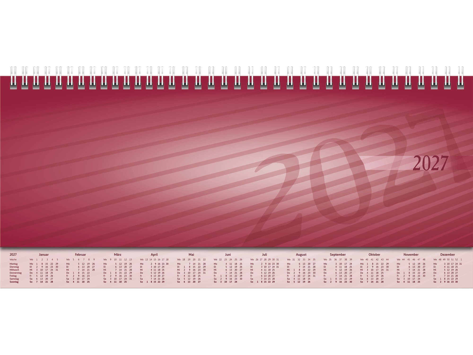 Baier & Schneider Querkalender Querterminbuch Sequenz 2027 mit Wire O Bindung bordeaux, verlängerte Rückwand