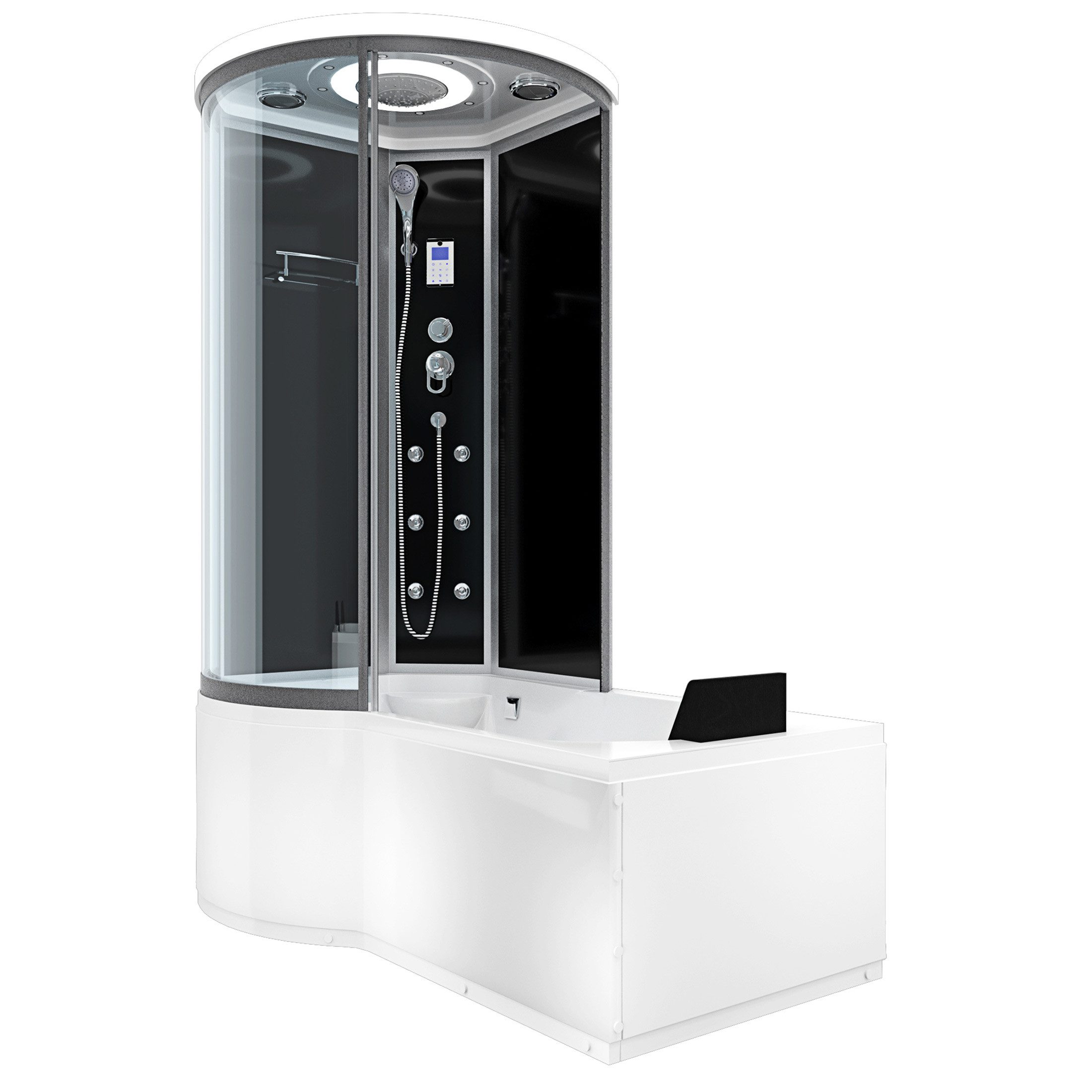 AcquaVapore Grossraumdusche Wanne Dusche Kombination sw K55-R31 100x170, Sicherheitsglas ESG, Integrierte Massagedüsen, Moderner Touchscreen, Rutschsicher, Schnelle