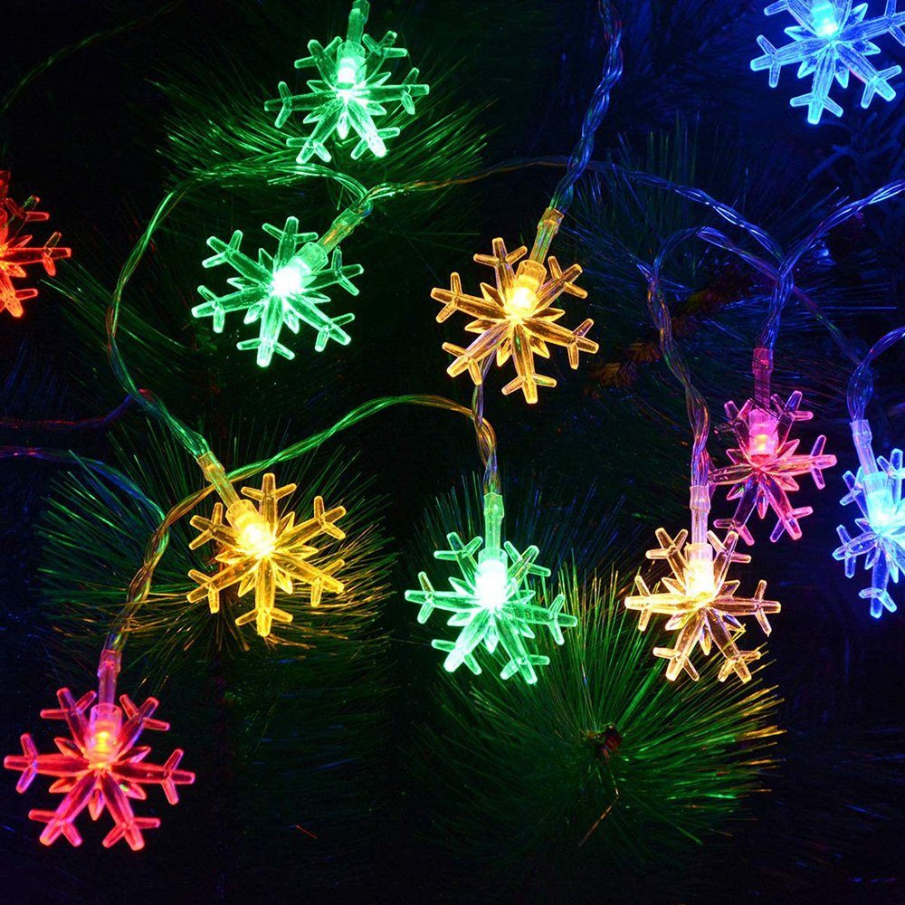 Rosnek LED-Lichterkette Lichtervorhang,Schneeflocke,Batteriebetriebene, Weihnachten Deko Multicolor