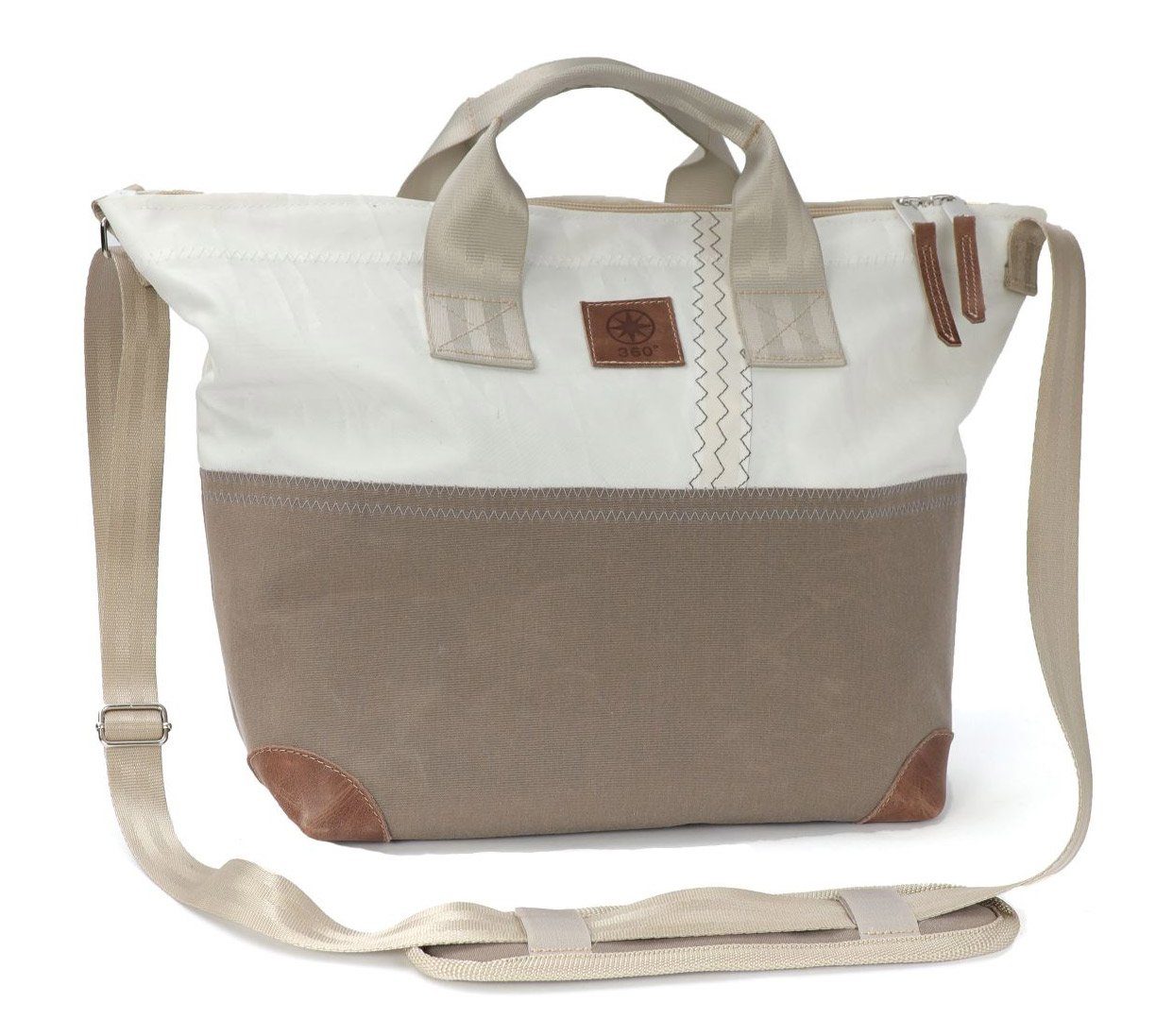 360Grad Strandtasche Schultertasche Suutje, Weiss Taupe Grau, Persenning, recyceltes Segel