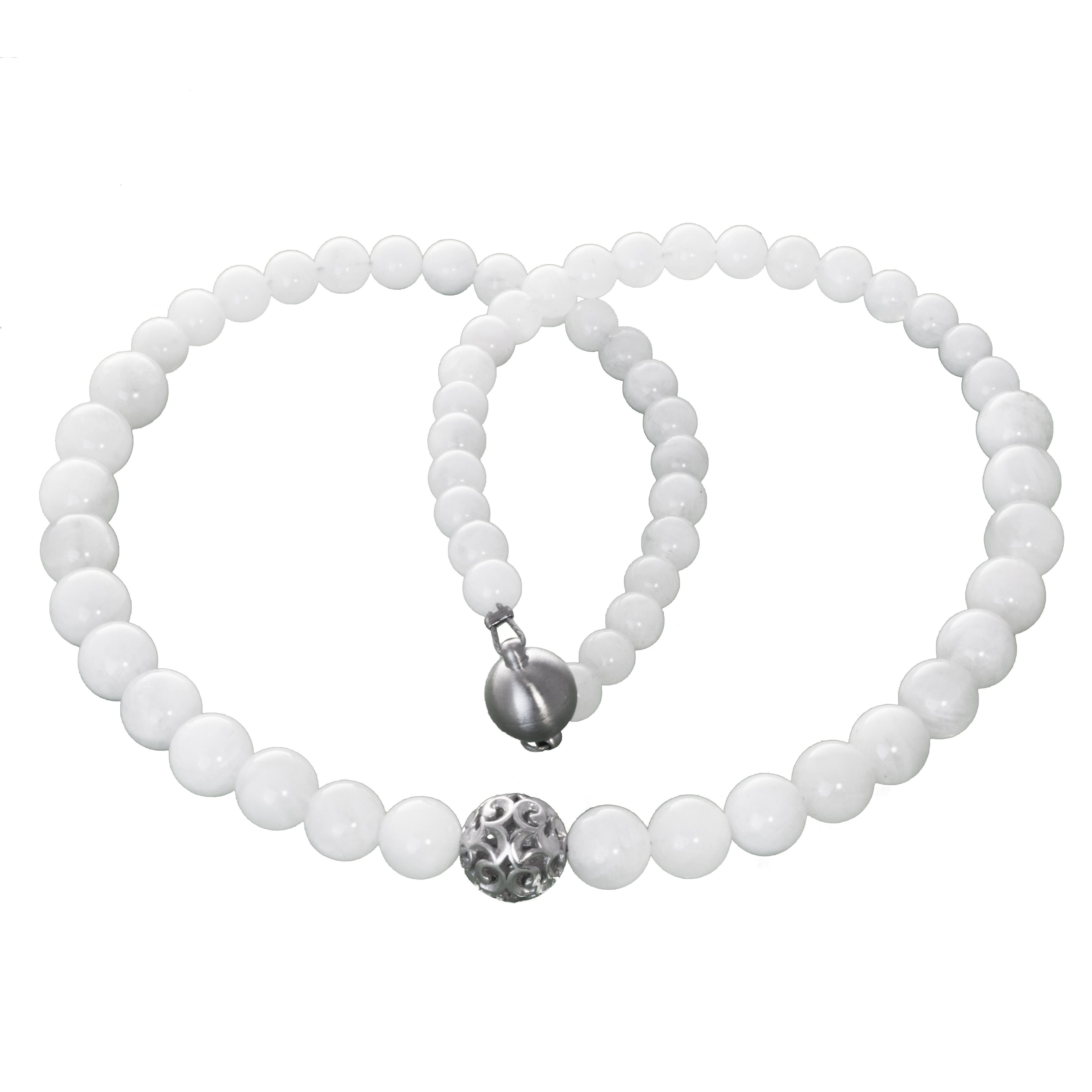 Bella Carina Perlenkette Kette mit echtem Mondstein und Silber Perle, Mondstein mit Silberperle