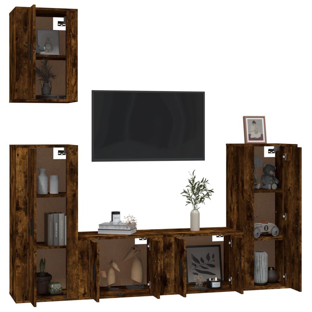 furnicato TV-Schrank TV-Schrank-Set Holzwerkstoff Räuchereiche 5-tlg.