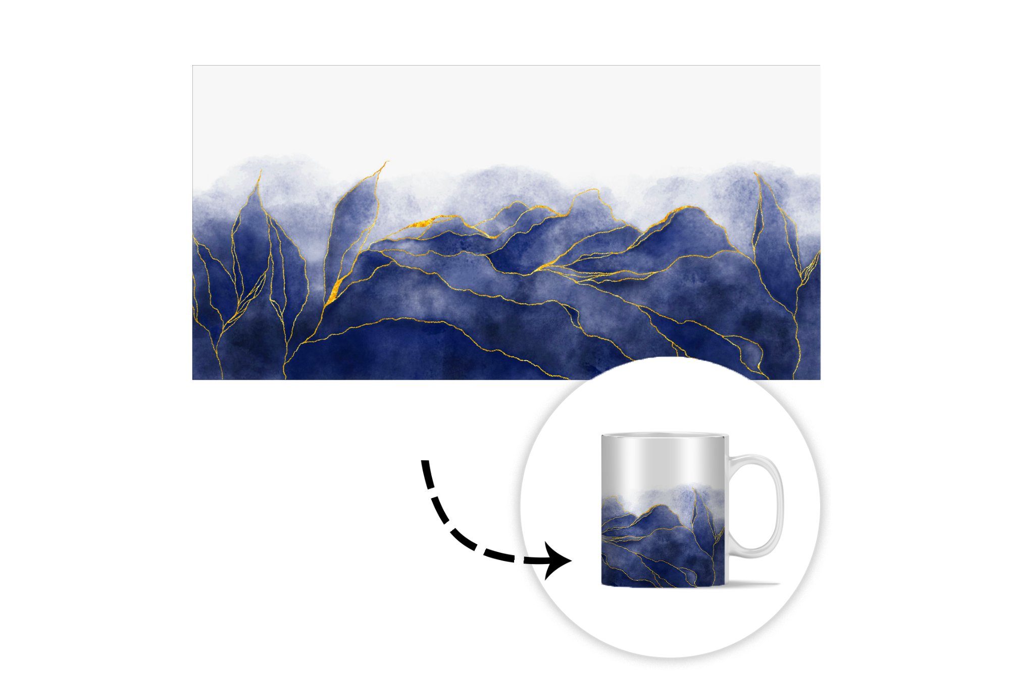 MuchoWow Tasse Marmor - Blau - Teetasse, Keramik, Marmoroptik Teetasse, - Becher, Gold Kaffeetassen, Textur, - Geschenk
