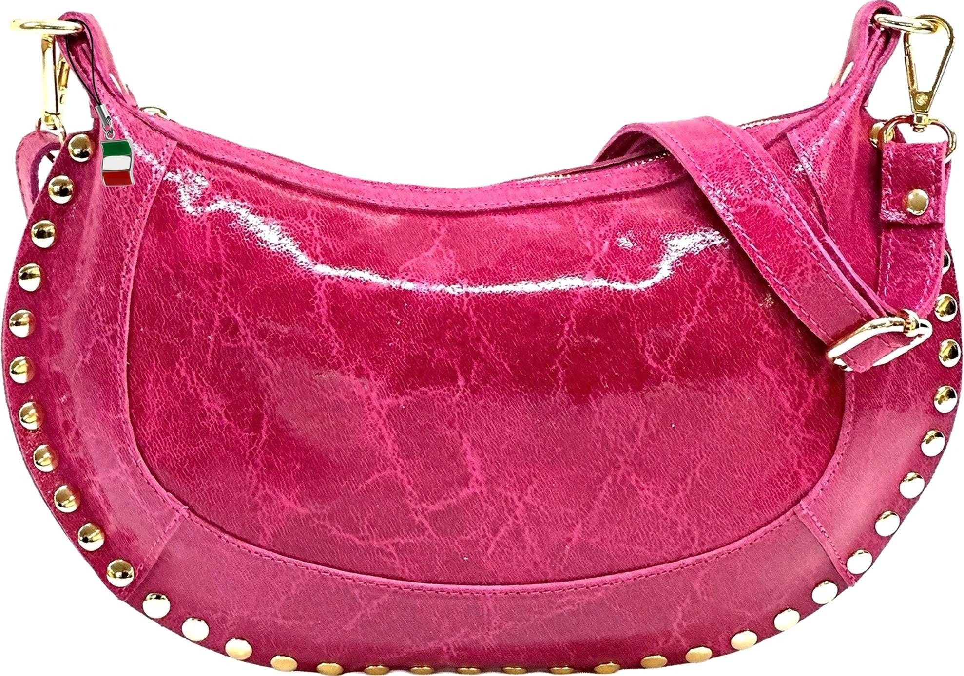 FLORENCE Schultertasche Florence Damen Satteltasche Nieten (Schultertasche), Damen Schultertasche, Umhängetasche Leder, fuchsia, pink ca. 32x20cm