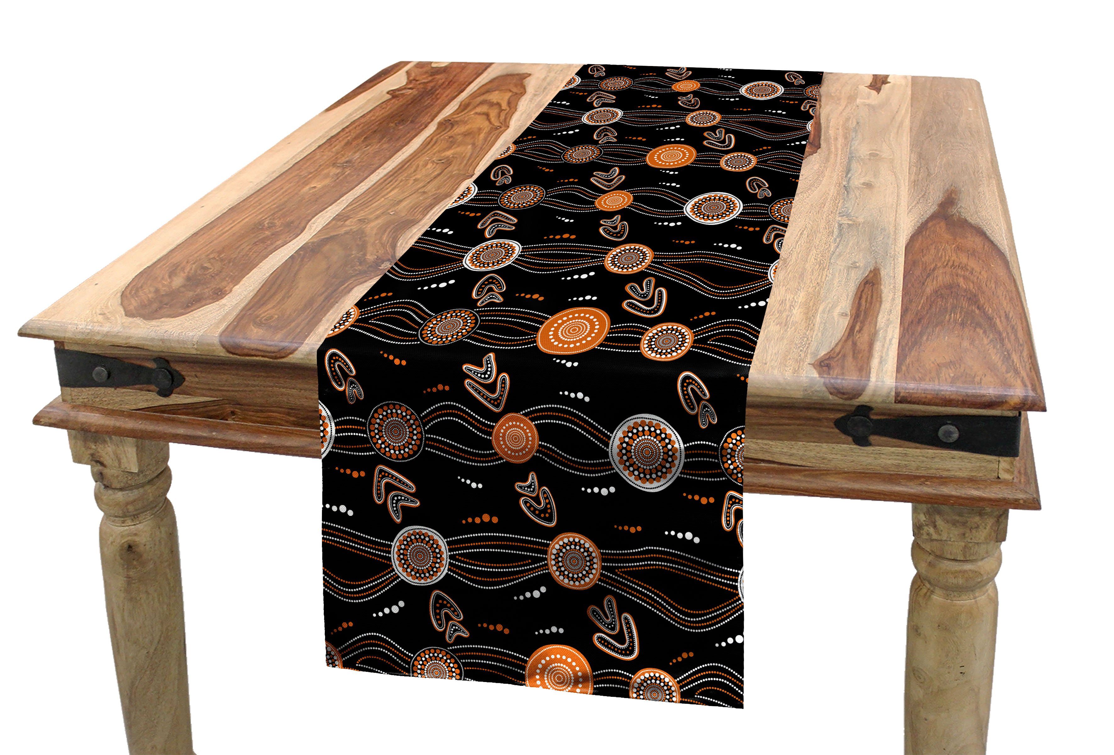 Abakuhaus Tischläufer Esszimmer Küche Rechteckiger Dekorativer Tischläufer, Aboriginal Waves Dots und Boomerang