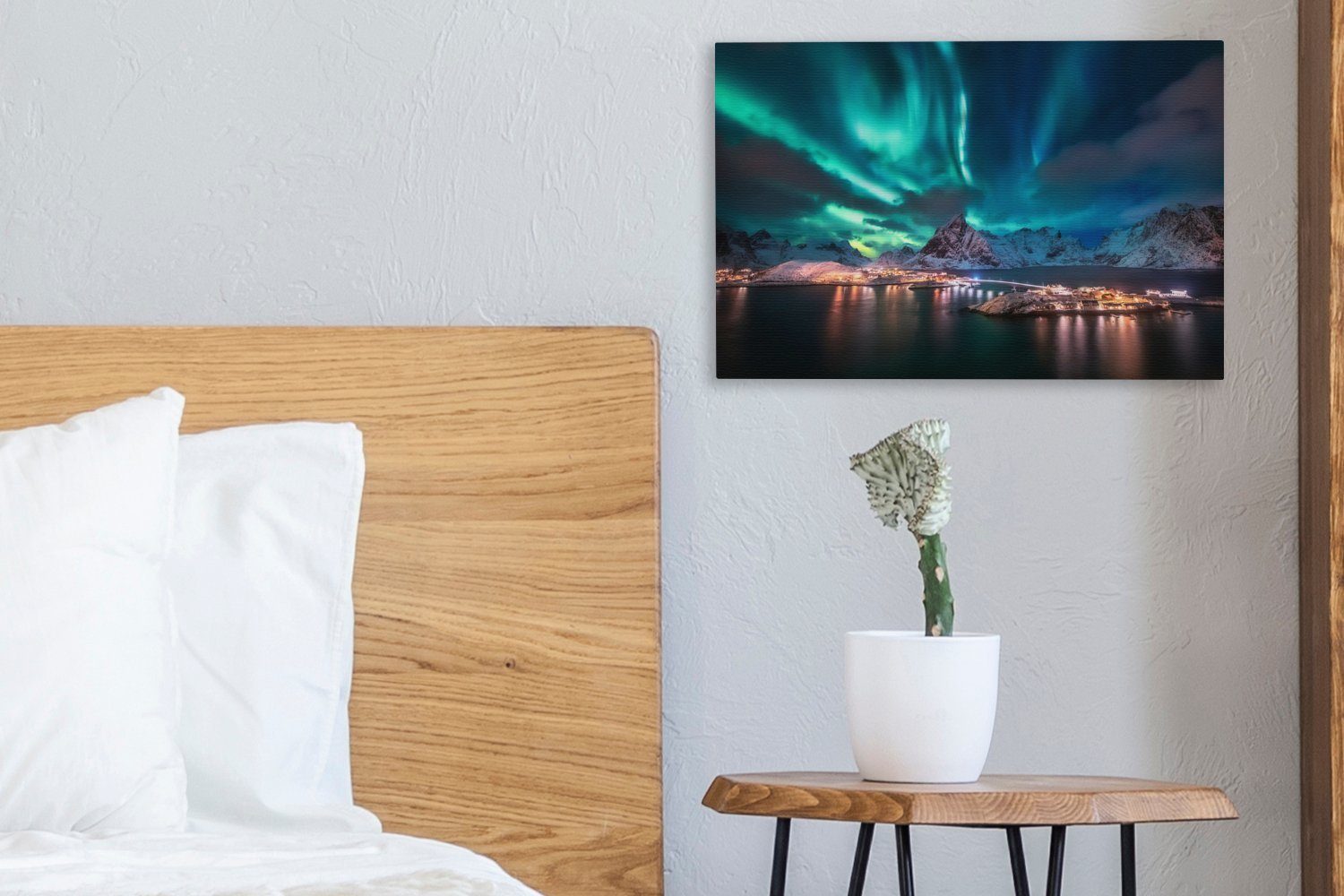 OneMillionCanvasses® Leinwandbild 30x20 St), Nordlicht cm (1 Aufhängefertig, auf Wandbild Leinwandbilder, Lofoten, den Wanddeko, Norwegen,