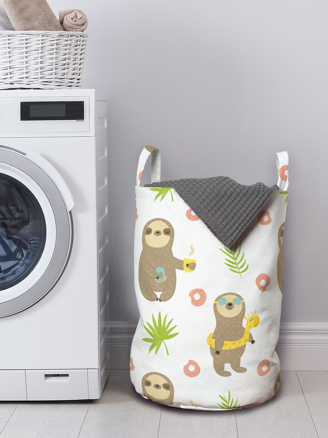 Abakuhaus Wäschesäckchen Wäschekorb mit Cacti Faultier Kordelzugverschluss Tierkunst Griffen für Waschsalons, Exotische und