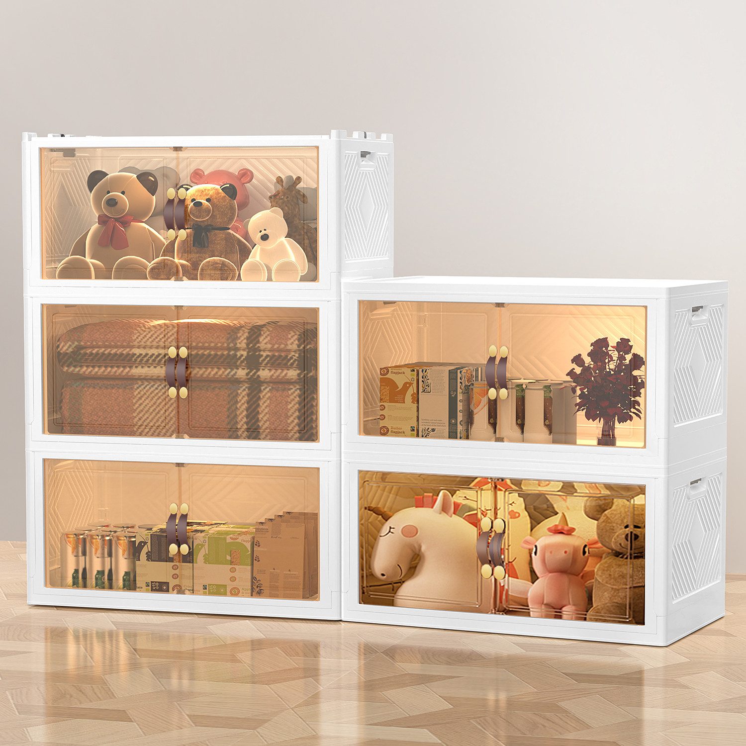 oyajia Aufbewahrungsbox Große Stapelbare Aufbewahrungsbox, Faltbar Lagerschrank 50x31x138cm, Kunststoff-Aufbewahrungsbox für Home Schlafzimmer Wohnheimzimmer – Bild 5 von 5
