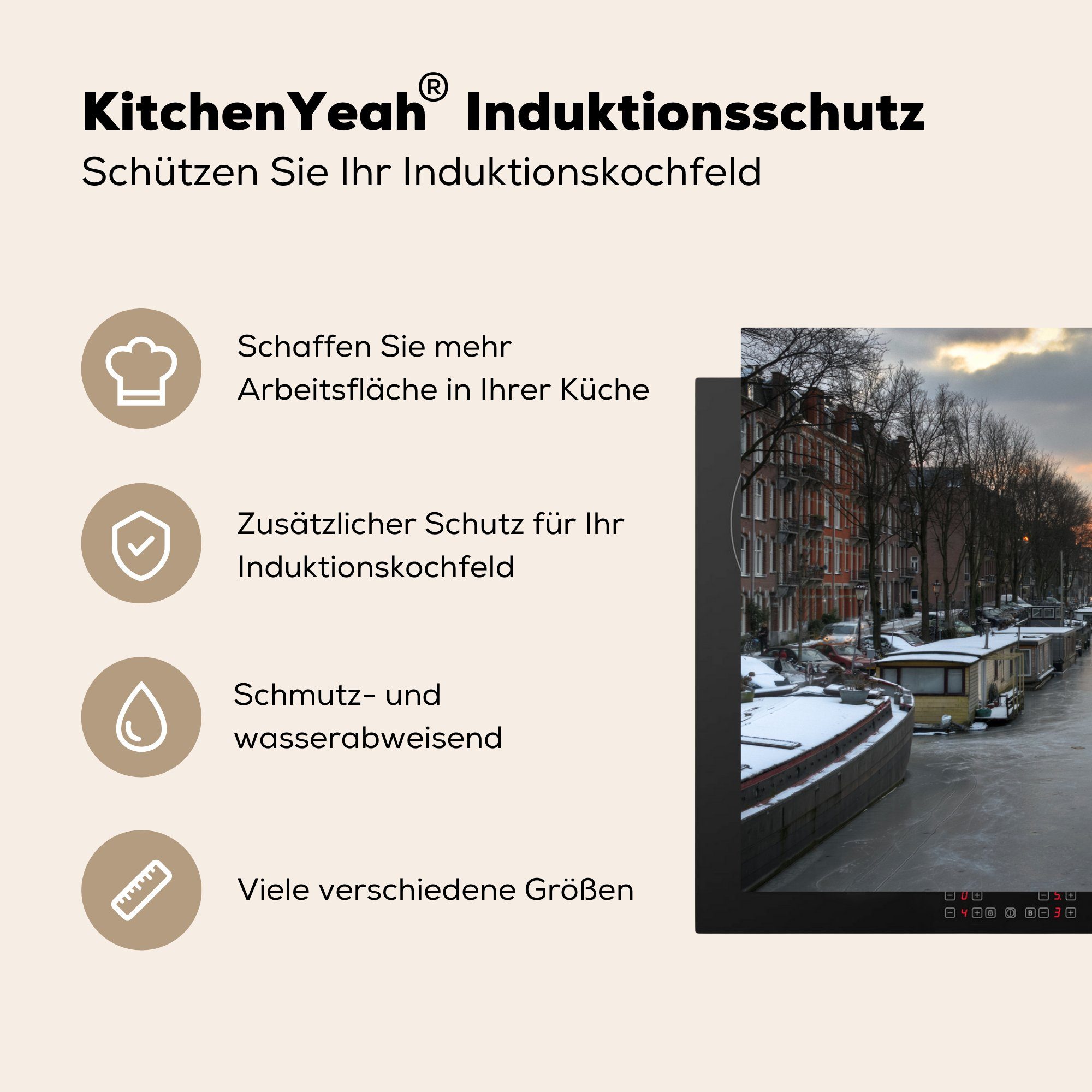 - die - Amsterdam 81x52 für Winter, (1 küche, Ceranfeldabdeckung cm, Schlittschuhlaufen tlg), MuchoWow Induktionskochfeld Herdblende-/Abdeckplatte Schutz Vinyl,