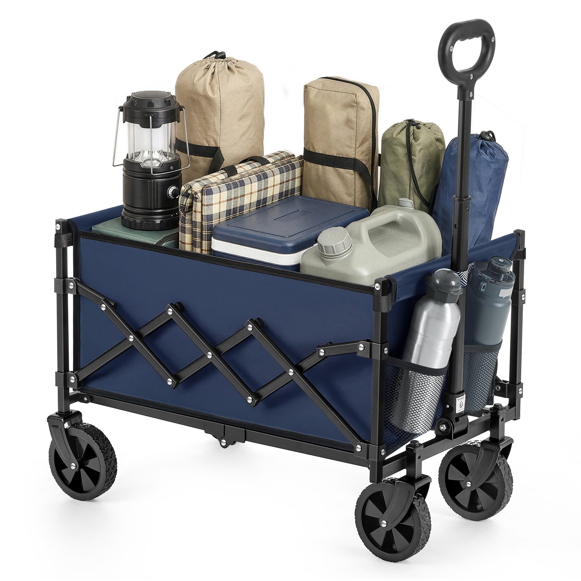 SONGMICS Handwagen altbarer Handwagen/Bollerwagen, Gartenwagen mit Griff, 4 verstärkte Rollen, davon 2 Universalräder, bis 150/180 kg belastbar
