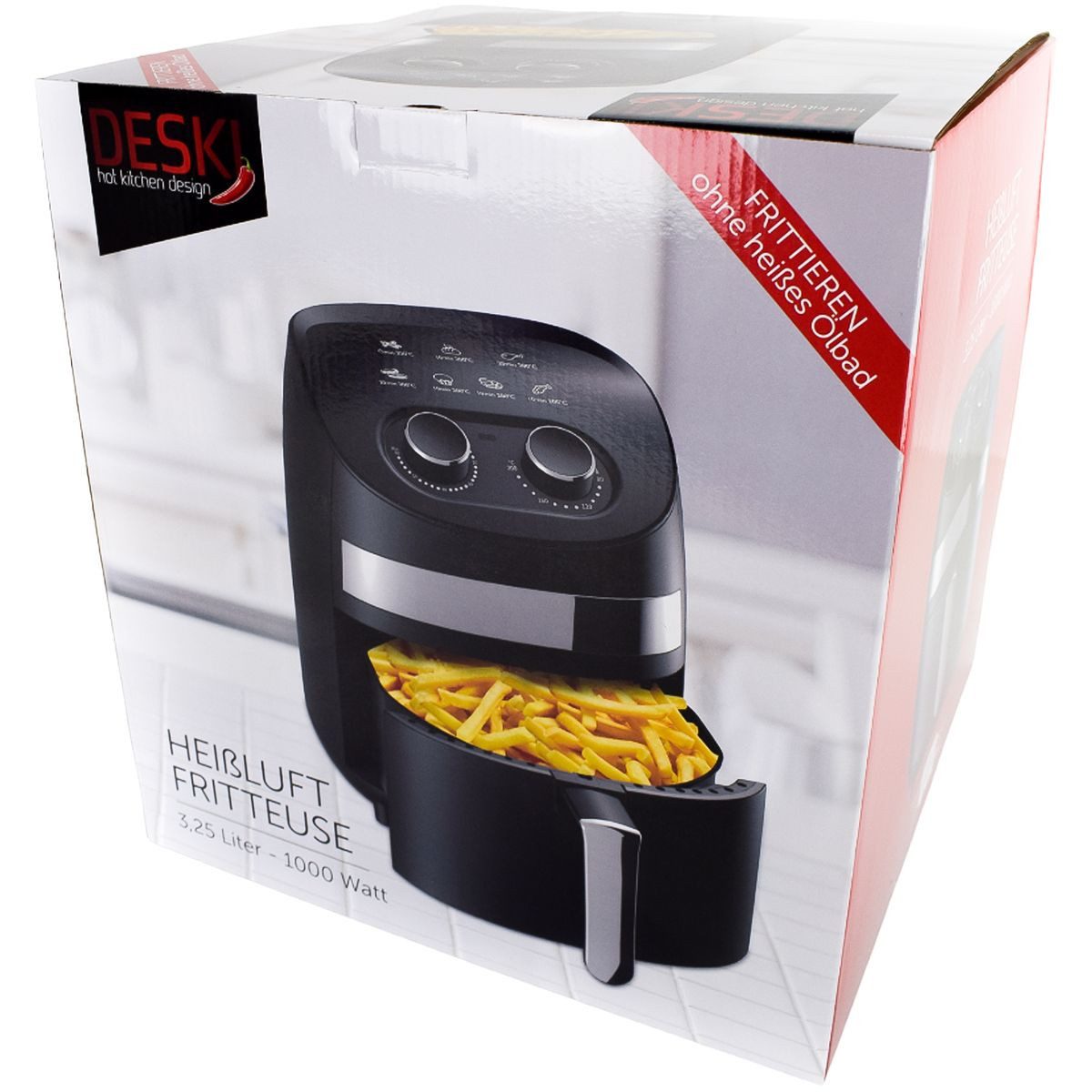 DESKI Heißluftfritteuse, 1000 W, einstellbar
