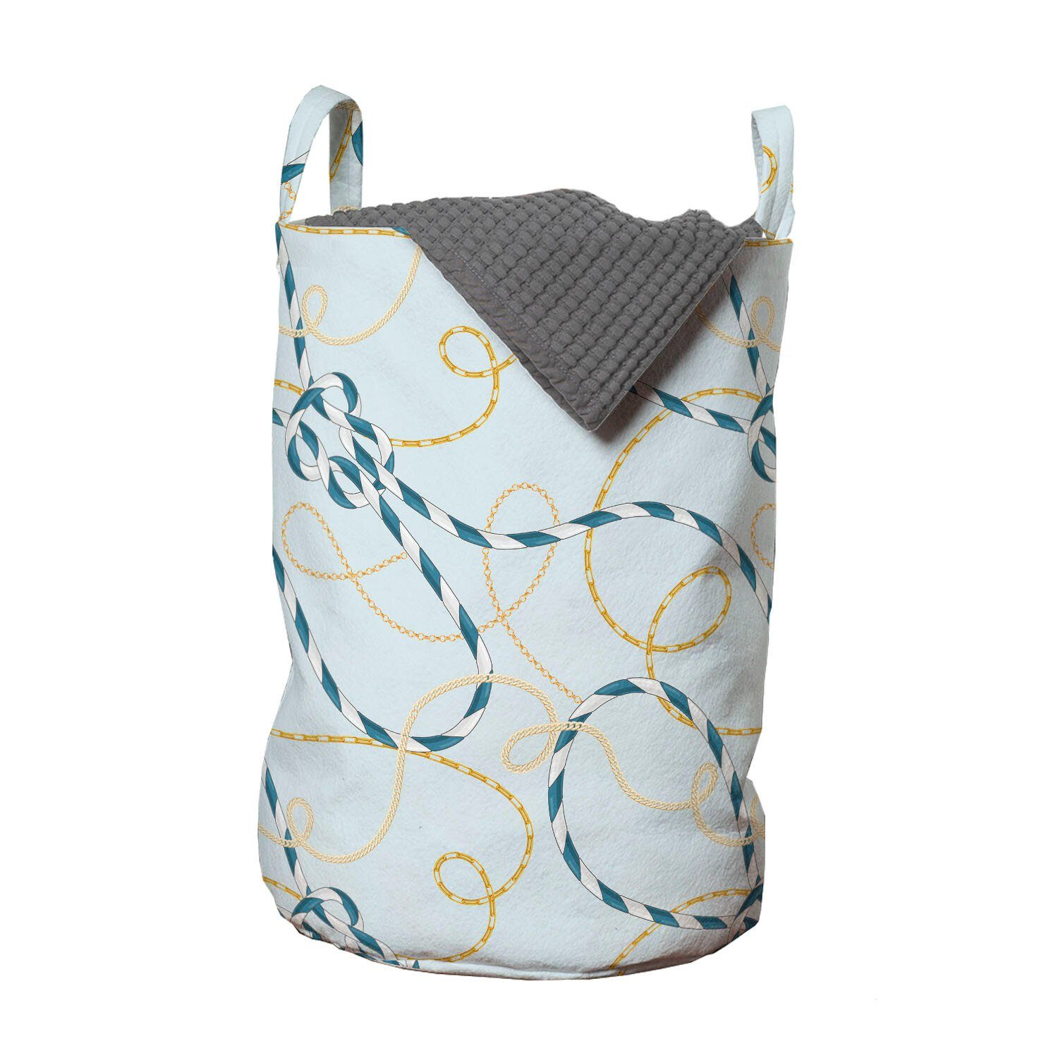 Abakuhaus Wäschesäckchen Wäschekorb mit Griffen Kordelzugverschluss für Waschsalons, Blau Wasser Connected Seile Kunst