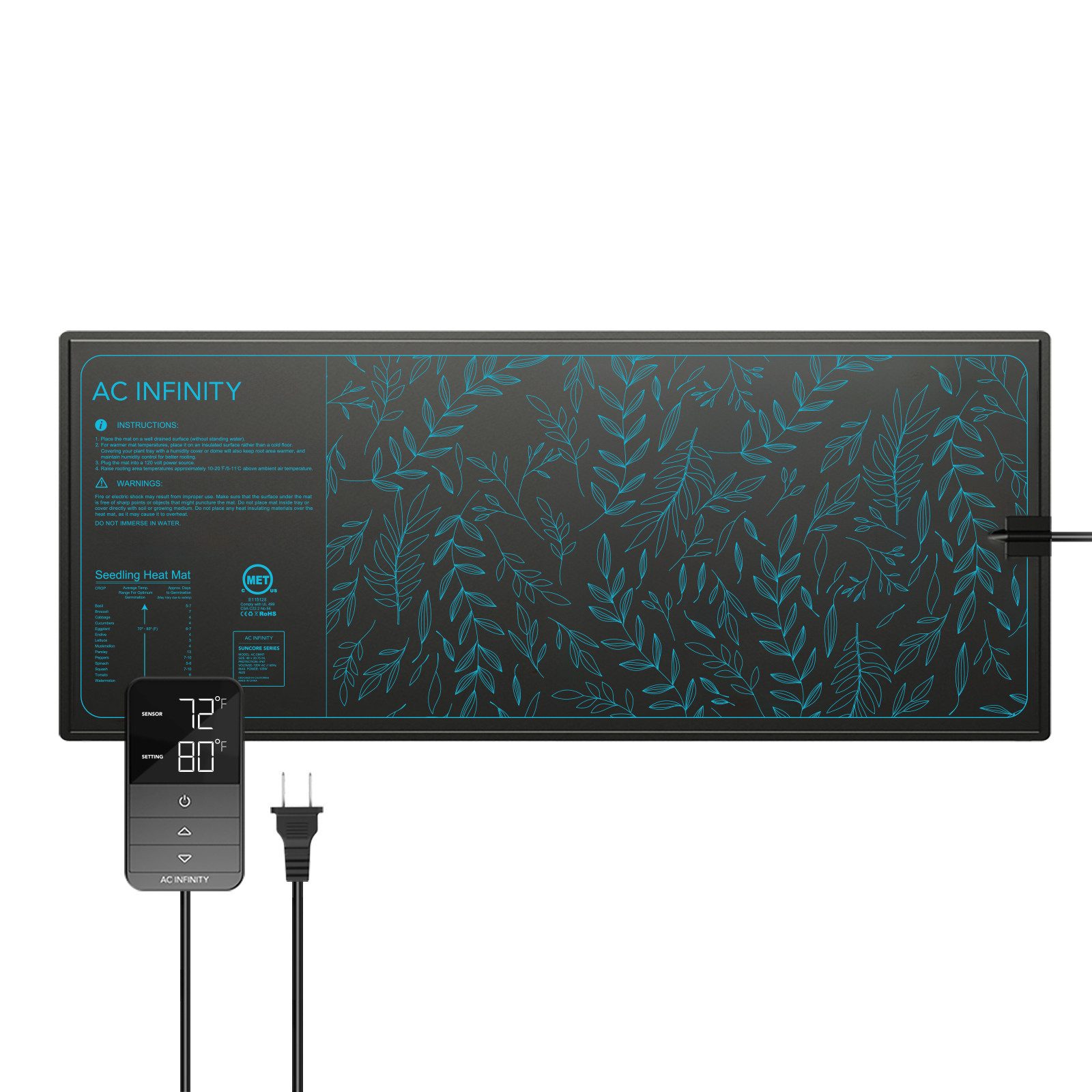AC INFINITY Heizmatten AC Infinity Heizmatte SUNCORE H7 52,7 x 121,9 cm, 2-tlg., Bis zu 11 °C zusätzliche Wurzelwärme