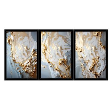 Wallarena Poster SET mit Rahmen Bilder Marmor Wohnzimmer Schlafzimmer Kunstdruck, Imitation Marmor Poster Bild (Set 3 teilig, 3 St), Groß Wandbilder Größen : 3x30x40 cm / 3x50x70 cm / 3x70x100 cm