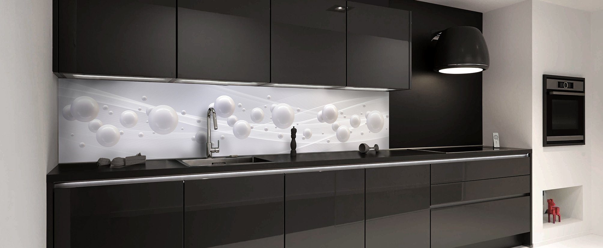 ABS-Kunststoff Platte mit Küchenrückwand in DELUXE Direktdruck Qualität Rodnik Monolith Weiße Kugeln,