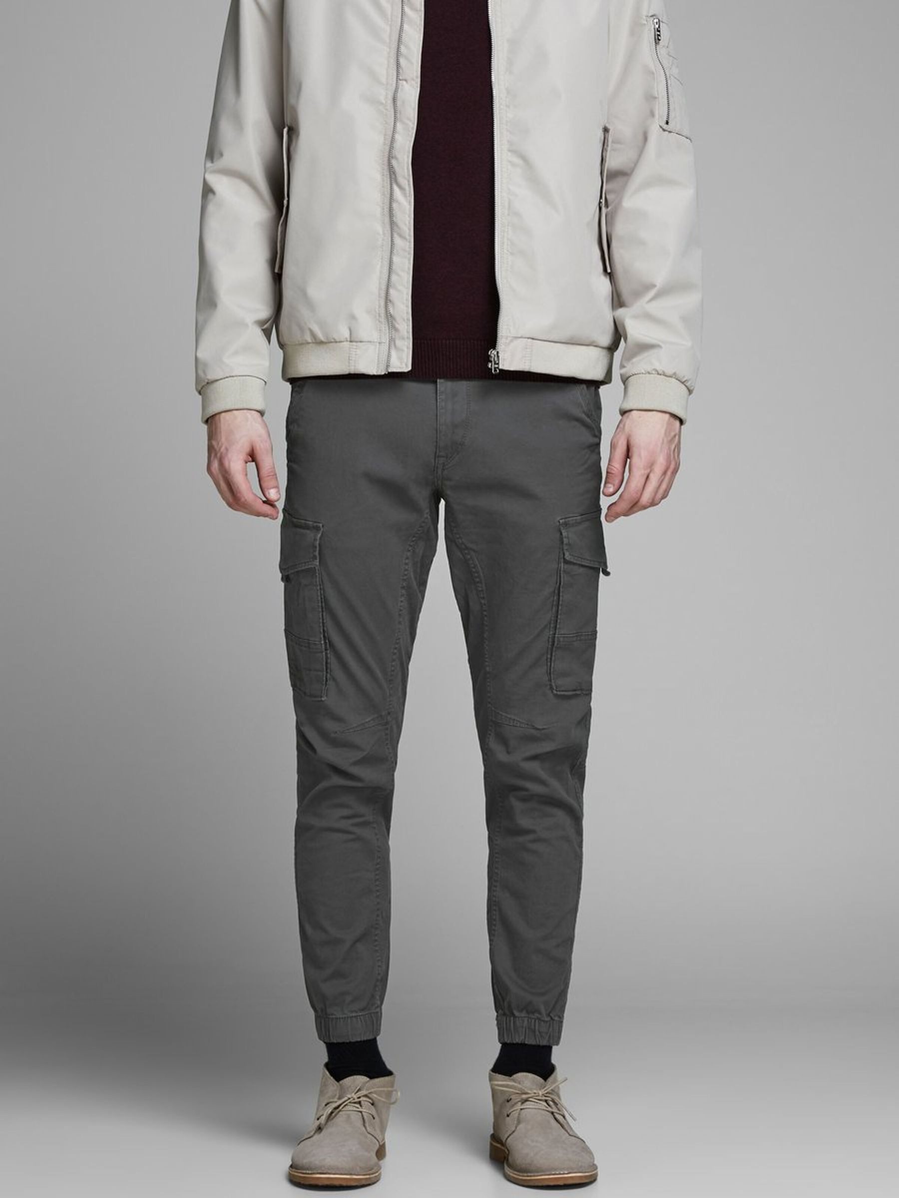 Jack & Jones Cargohose Cargo Pants PAUL FLAKE AKM 542 Twill Gummibund für Bio-Baumwolle nachhaltig Slim fit unifarben wärmend