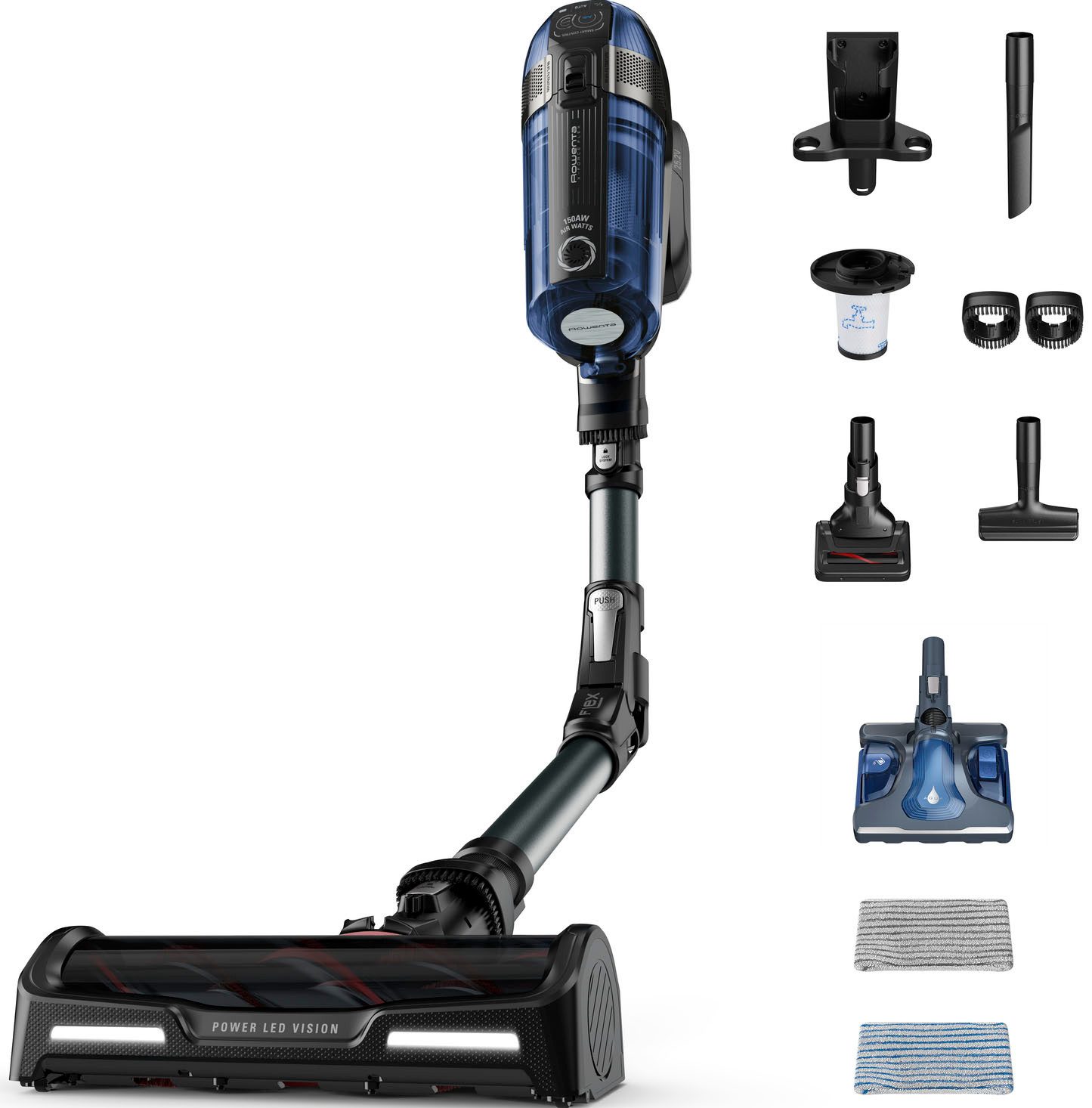 Rowenta Akku-Hand-und Stielstaubsauger X-Force Flex 12.60 Aqua, Saugen und Wischen, automatischer Modus, beutellos, leistungsstark, Aqua Düse, hohes Fassungsvermögen, Flex-Gelenk, RH98C8