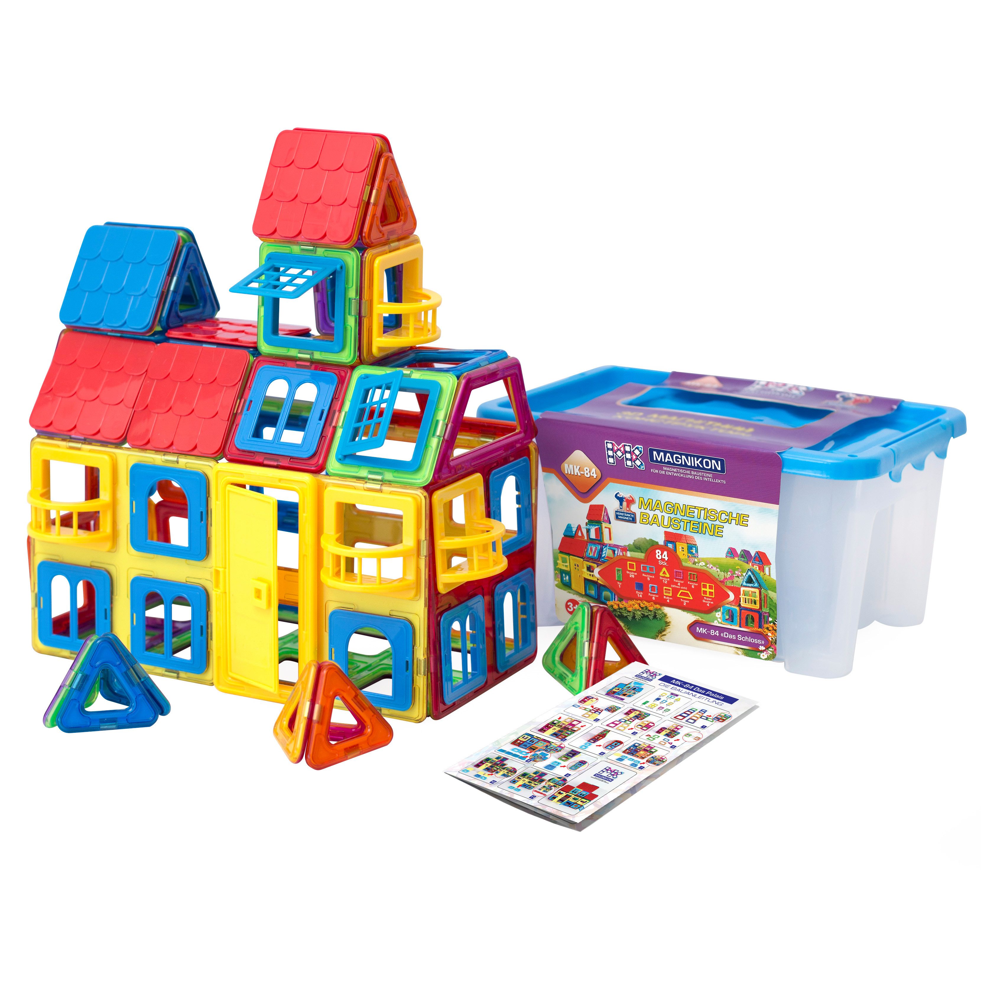 MAGNIKON Magnetspiel Bauklötze MK-84 “Das Schloss”, 84-Teilig Magnetbausteine Magnetspielbausteine, (magnetische Bausteine, 84 St., verstärkte Magnete), stabile Baumodelle