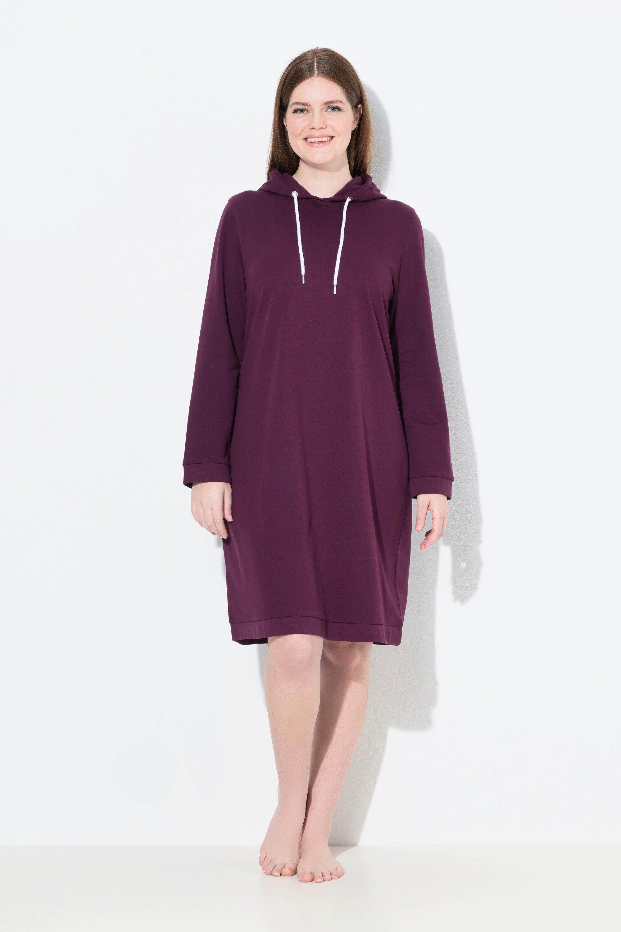 Ulla Popken Schlafanzug Loungwear-Kleid Kapuze weich angeraut Rippbündchen günstig online kaufen