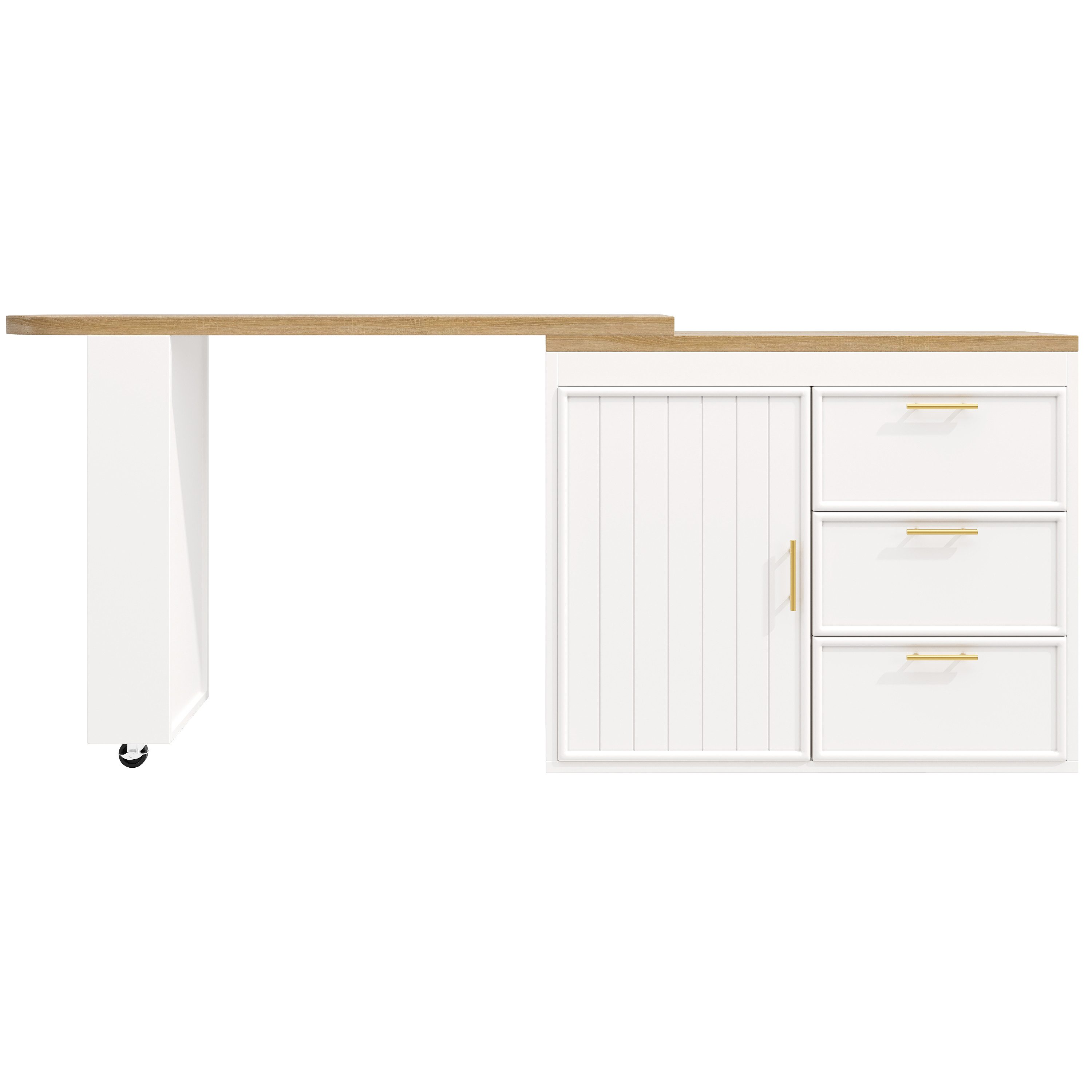 Flieks Bartisch 360° drehbarer Stehtisch & Kommode mit 3 Schubladen (Set, 2-St., 2er Set), Küchenschrank & schwenkbarer Tisch mit Arbeitsplatte in Holzoptik